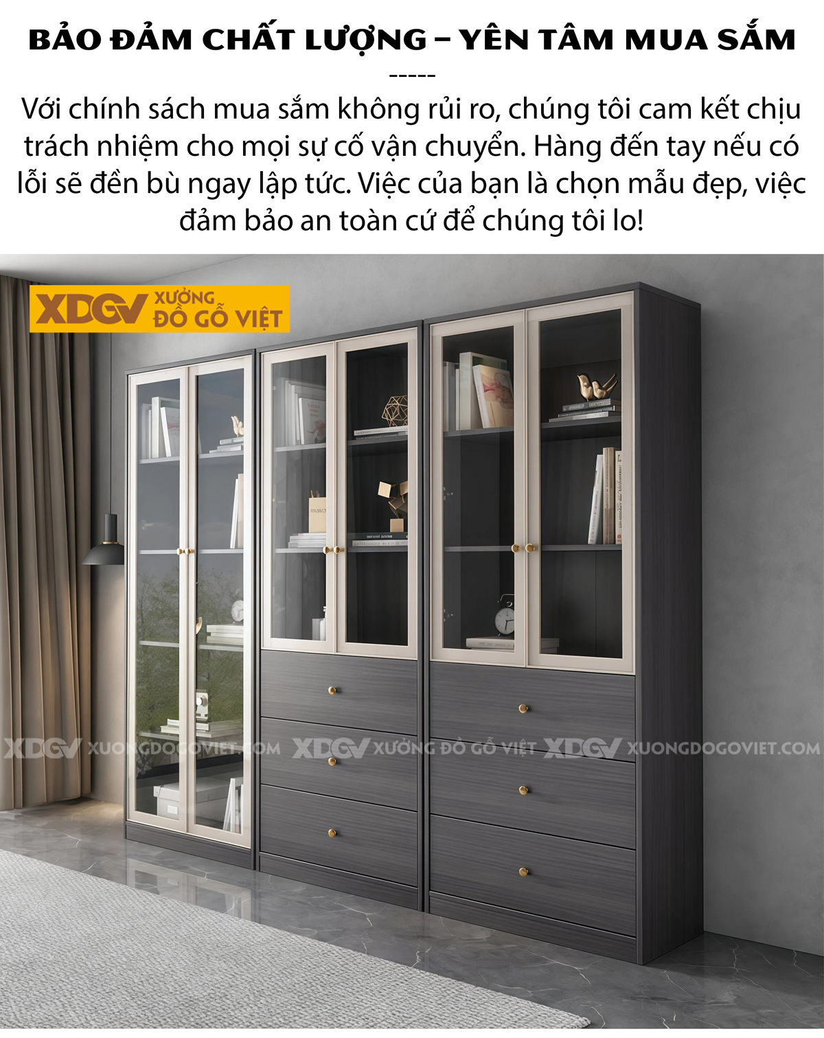Mẫu Tủ Lưu Trữ Sách Gỗ MDF Chân Bệt Cánh Lùa Phối Ngăn Kéo