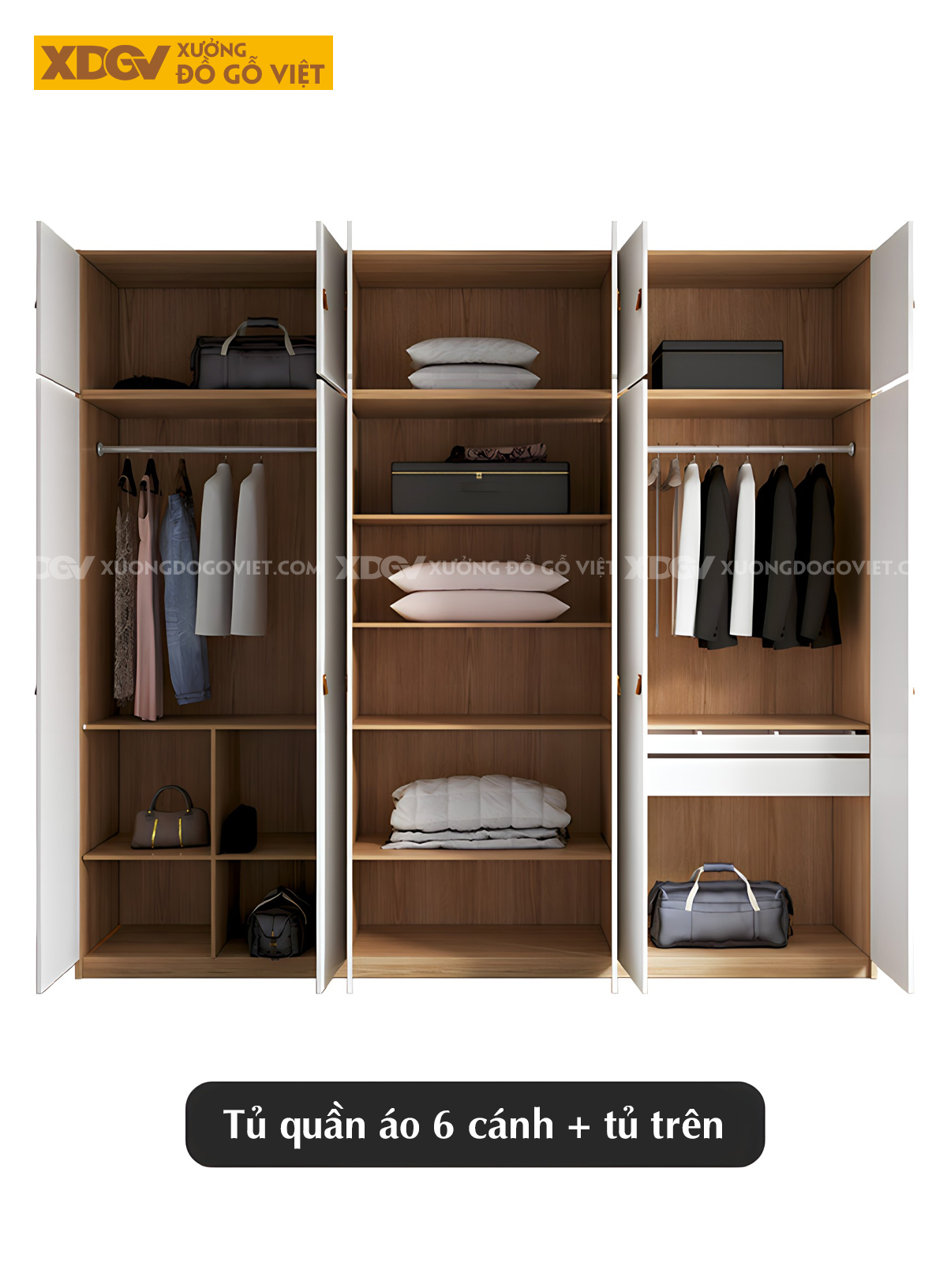 Mẫu Tủ Quần Áo Gỗ Công Nghiệp MDF Cánh 2 Màu Độc Đáo