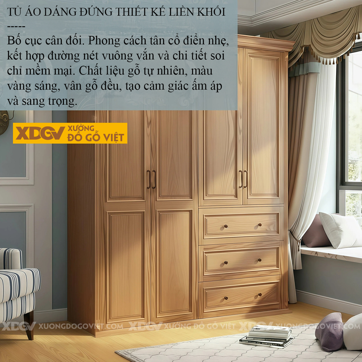 Mẫu Tủ Quần Áo Phòng Ngủ Gỗ Gõ Đỏ Tích Hợp Ngăn Kéo Đa Dạng