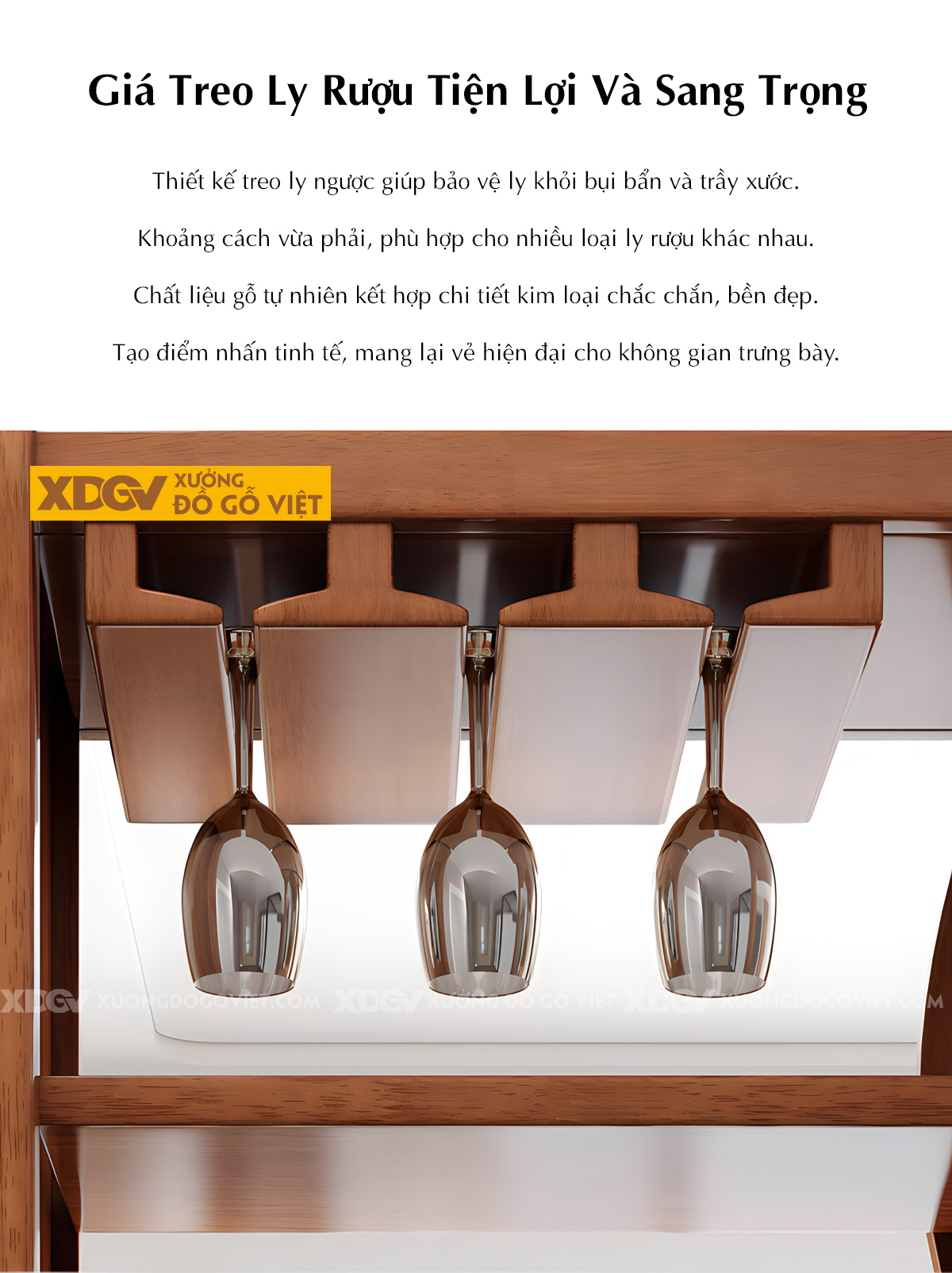 Mẫu Tủ Rượu Gỗ Cao Su Cánh Kính Phối Kệ Rượu Vang Tiện Nghi