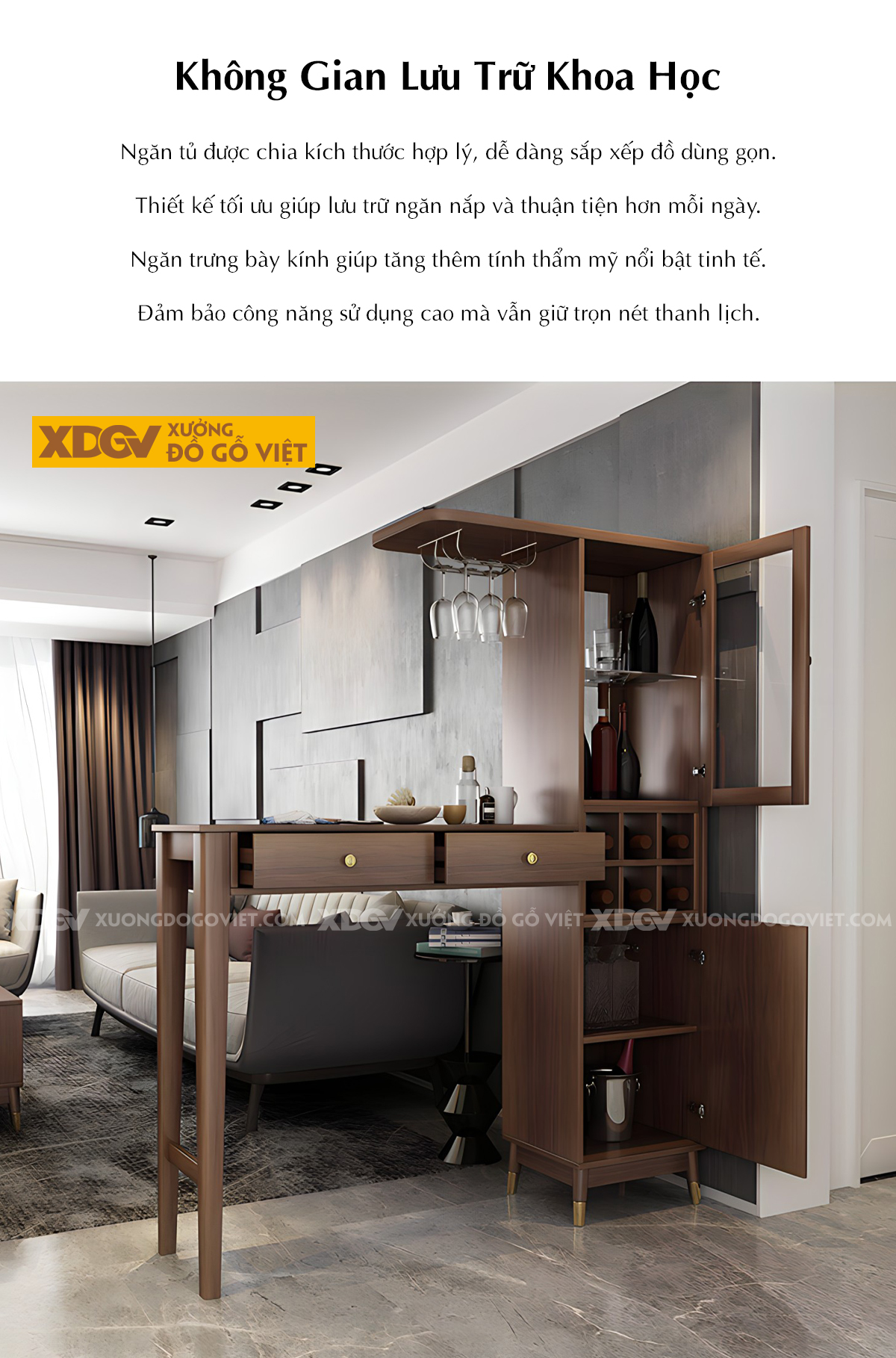 Mẫu Tủ Rượu Gỗ MDF Thiết Kế Bàn Bar Mini Phong Cách Châu Âu