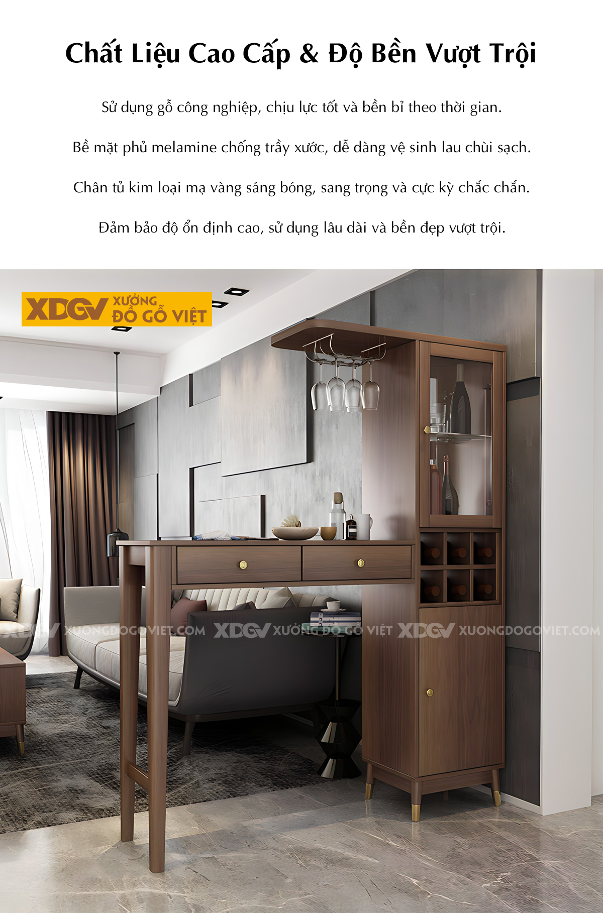 Mẫu Tủ Rượu Gỗ MDF Thiết Kế Bàn Bar Mini Phong Cách Châu Âu