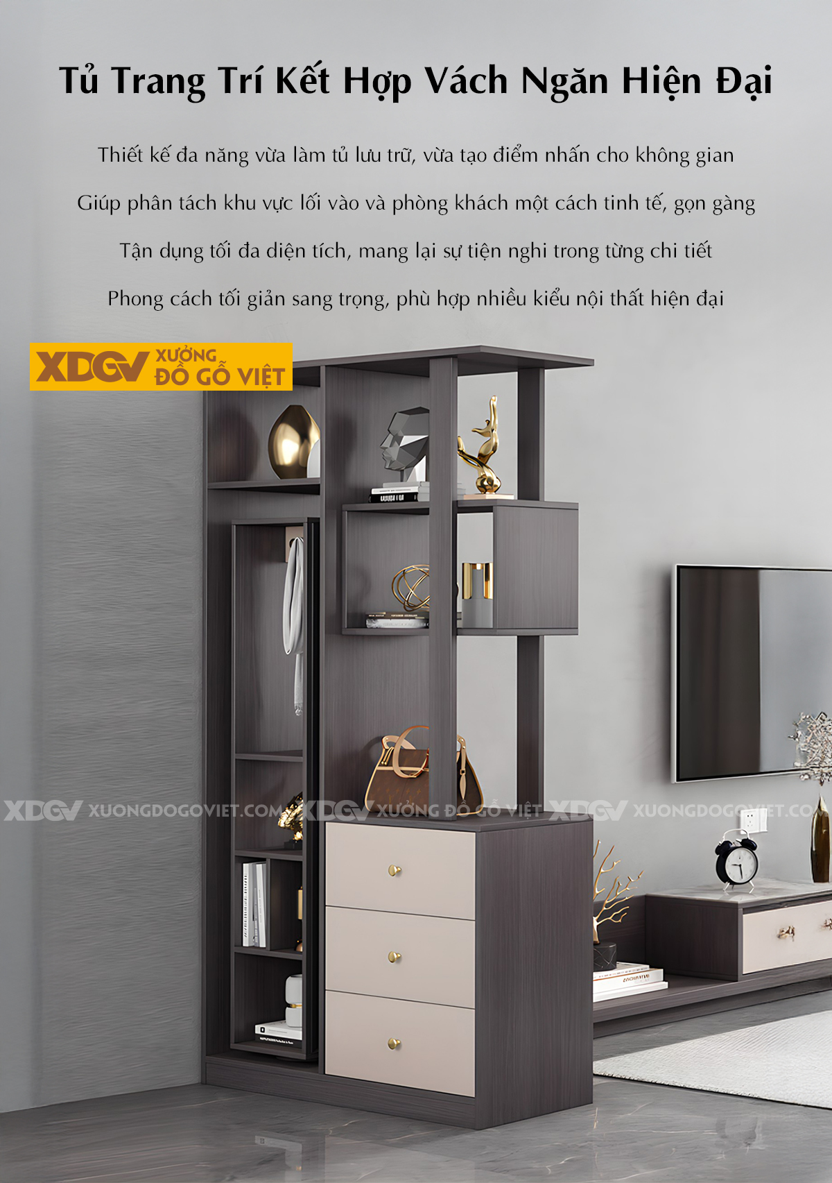 Mẫu Tủ Rượu MDF Đa Năng Kết Hợp Kệ Trang Trí Gương Soi Lớn