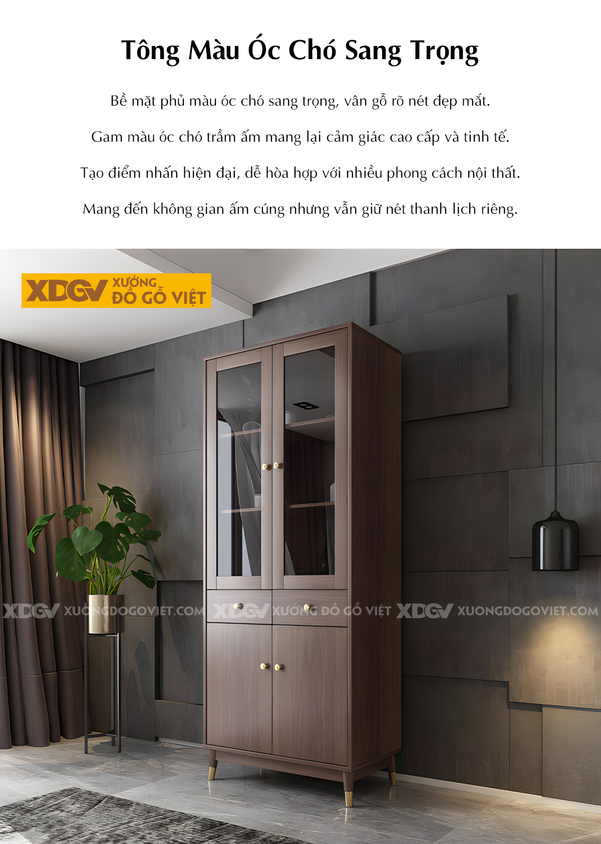 Mẫu Tủ Rượu MDF Phòng Khách Hiện Đại Đa Tầng Kèm Tủ Ngăn Kéo