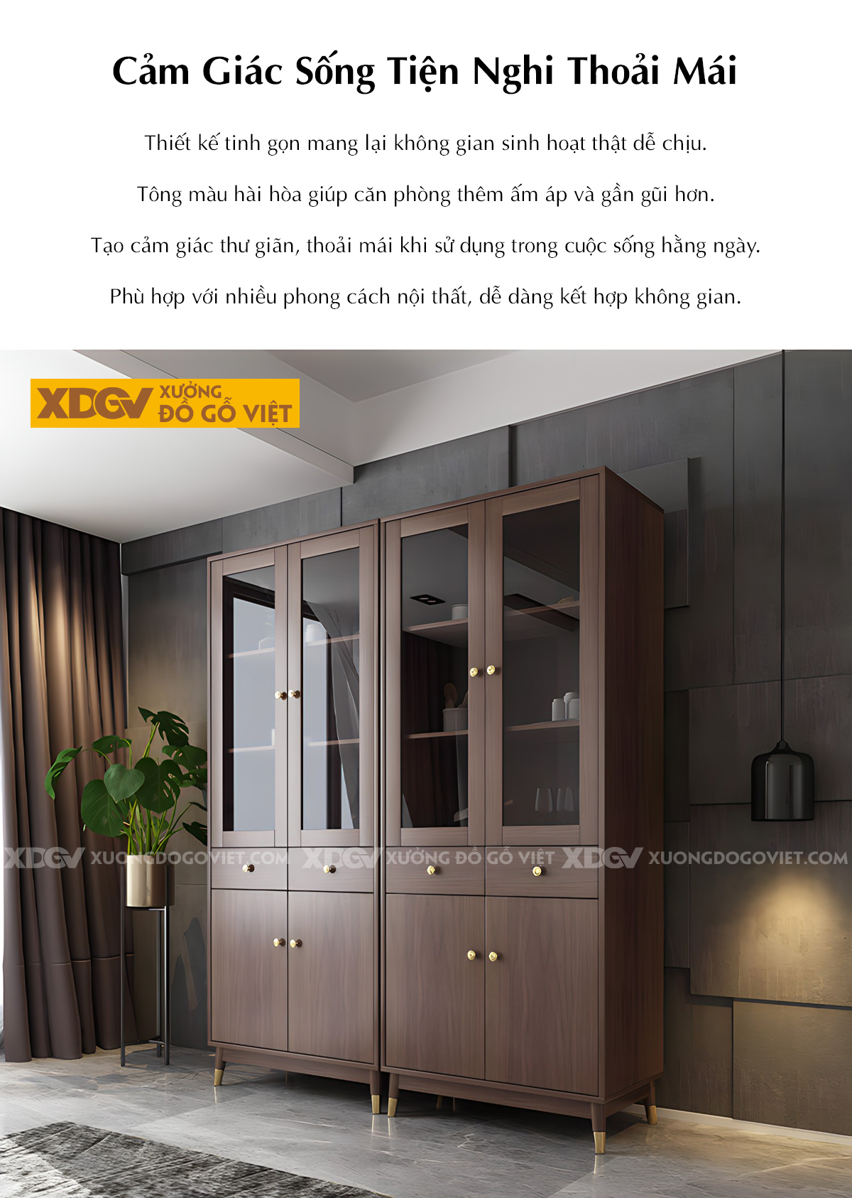 Mẫu Tủ Rượu MDF Phòng Khách Hiện Đại Đa Tầng Kèm Tủ Ngăn Kéo