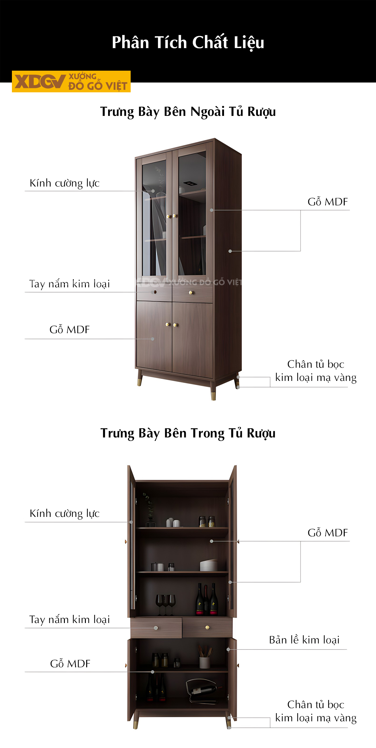Mẫu Tủ Rượu MDF Phòng Khách Hiện Đại Đa Tầng Kèm Tủ Ngăn Kéo
