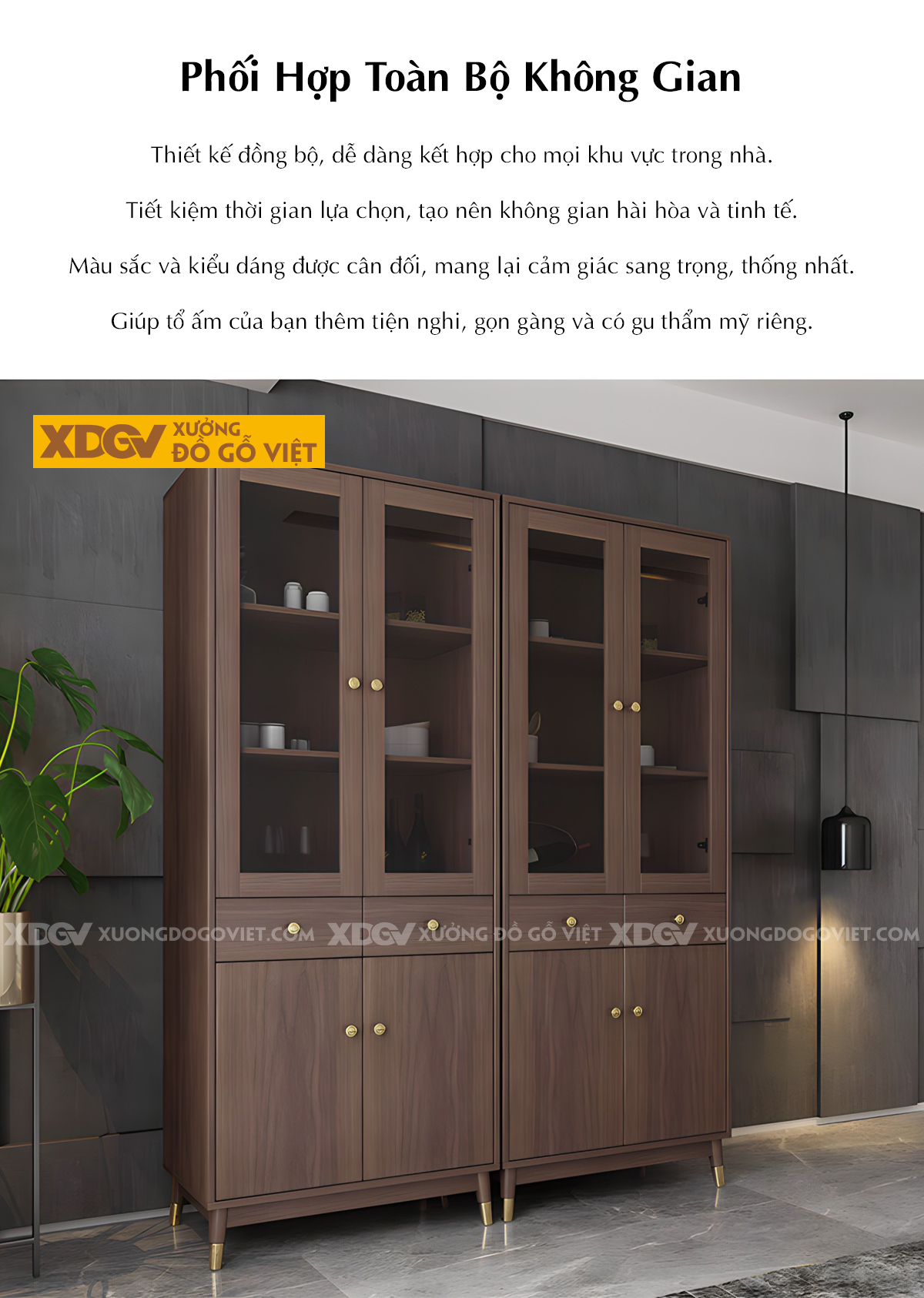 Mẫu Tủ Rượu MDF Phòng Khách Hiện Đại Đa Tầng Kèm Tủ Ngăn Kéo