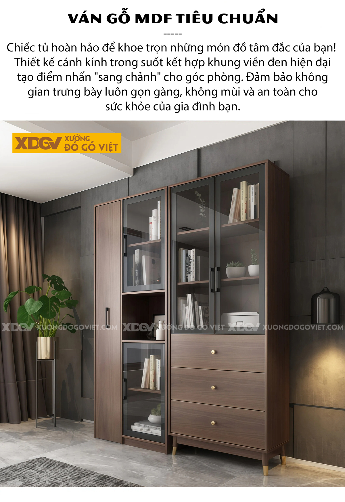Mẫu Tủ Sách Hiện Đại MDF Thiết Kế Kệ Ẩn Đóng Mở Thông Minh
