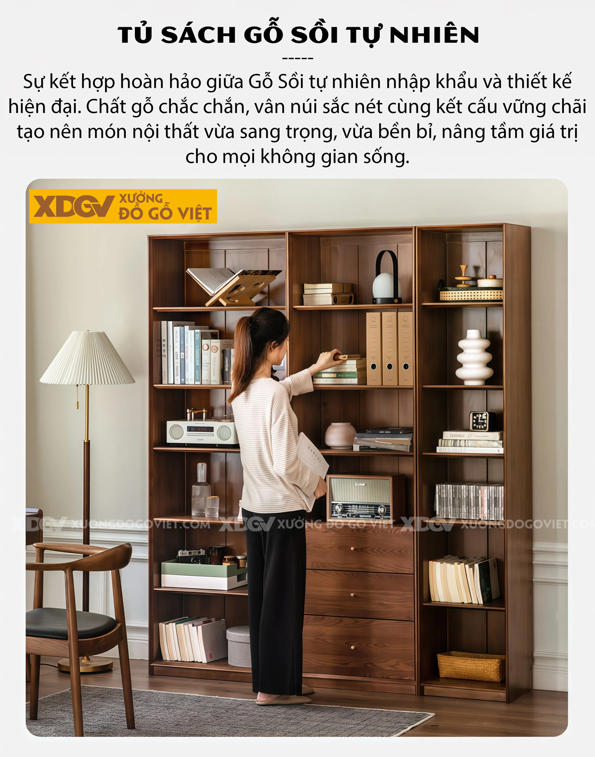 Mẫu Tủ Sách Văn Phòng Gỗ Sồi Kết Hợp Kính Sọc Mờ Sang Trọng