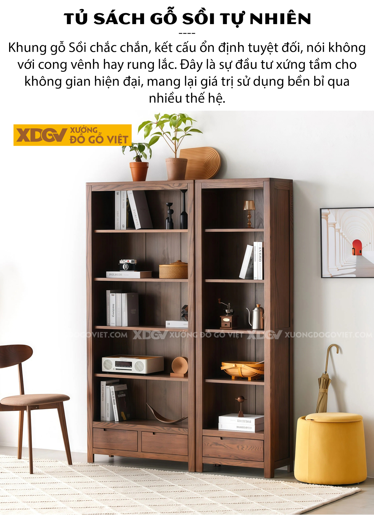 Mẫu Tủ Sách Văn Phòng Gỗ Sồi Phối Cánh Kính Kết Hợp Ngăn Kéo