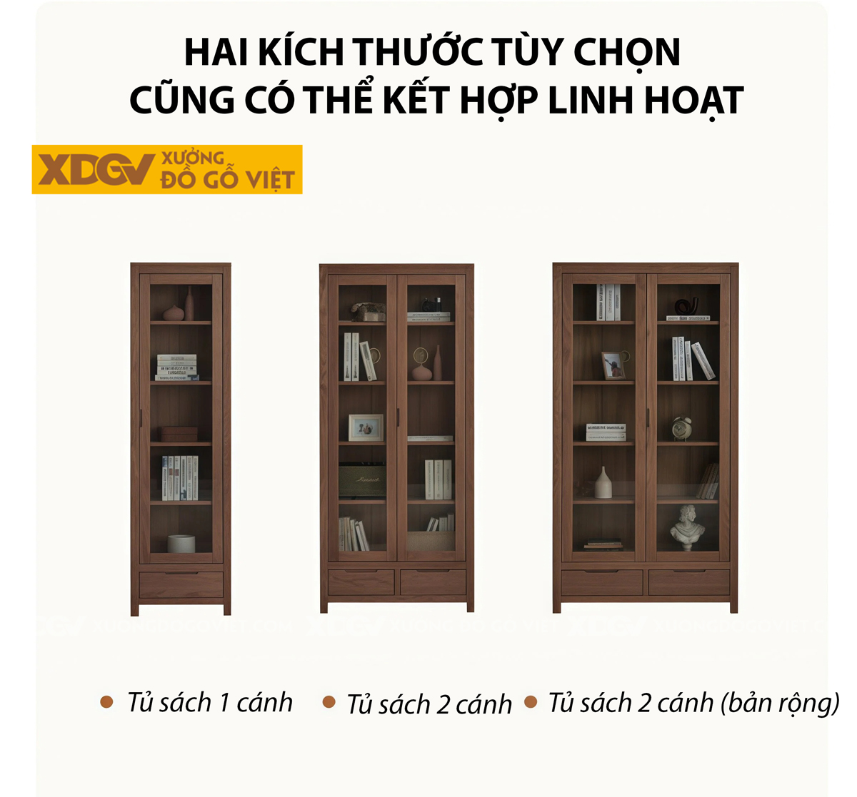 Mẫu Tủ Sách Văn Phòng Gỗ Sồi Phối Cánh Kính Kết Hợp Ngăn Kéo