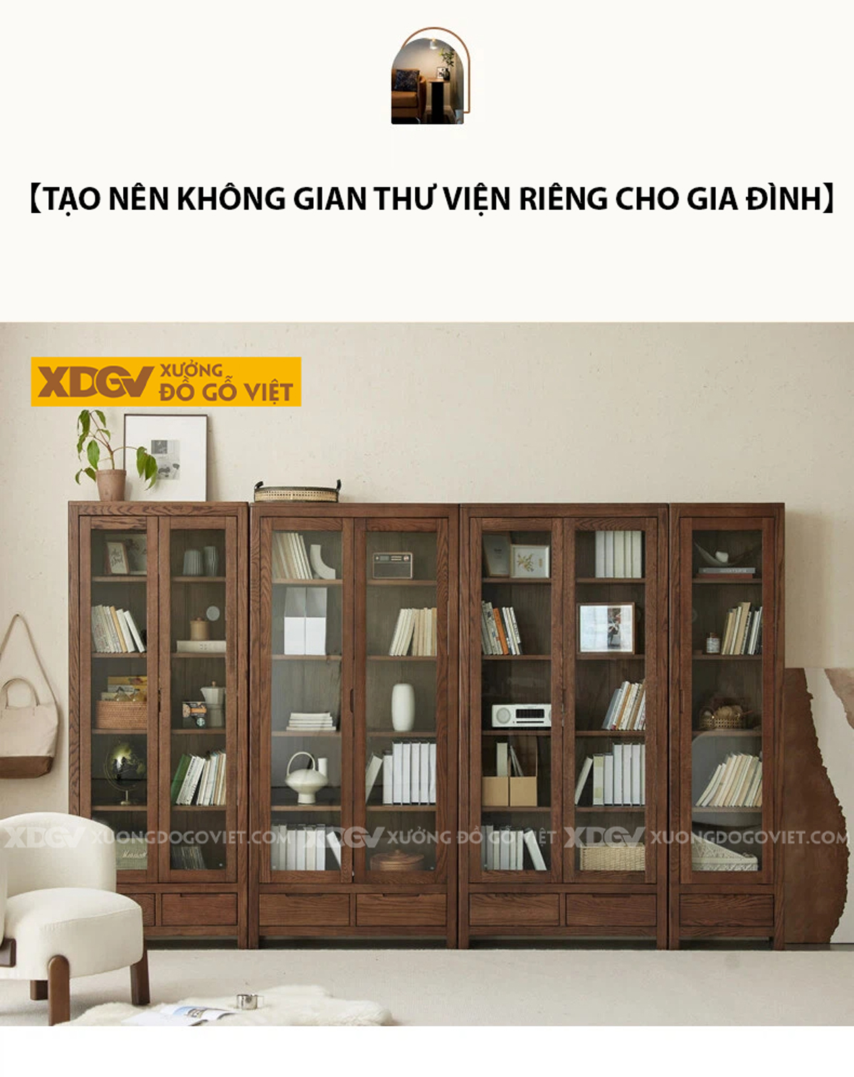 Mẫu Tủ Sách Văn Phòng Gỗ Sồi Phối Cánh Kính Kết Hợp Ngăn Kéo