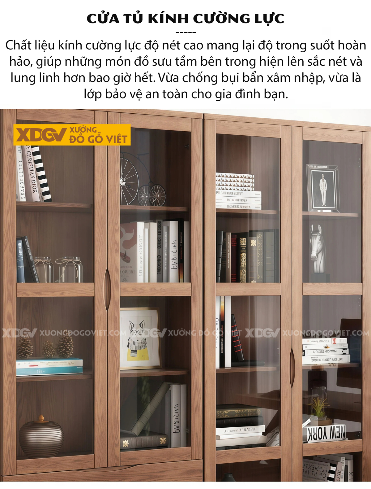 Mẫu Tủ Sách Văn Phòng Gỗ Veneer Sồi Phối Cánh Kính Kèm Kệ Mở