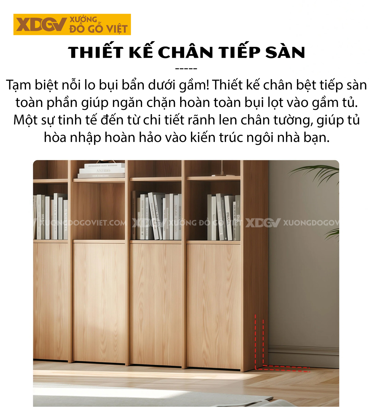 Mẫu Tủ Sách Venner Sồi Thiết Kế Chân Kịch Sàn Kèm Cánh Kính