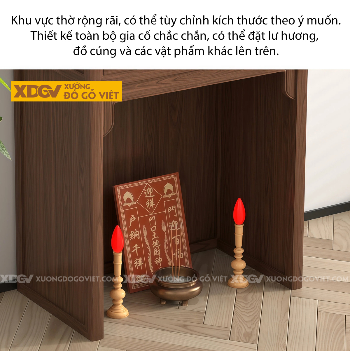 Mẫu Tủ Thờ 2 Tầng Gỗ Óc Chó Thiết Kế Chân Cuộn Kèm Cánh Nan