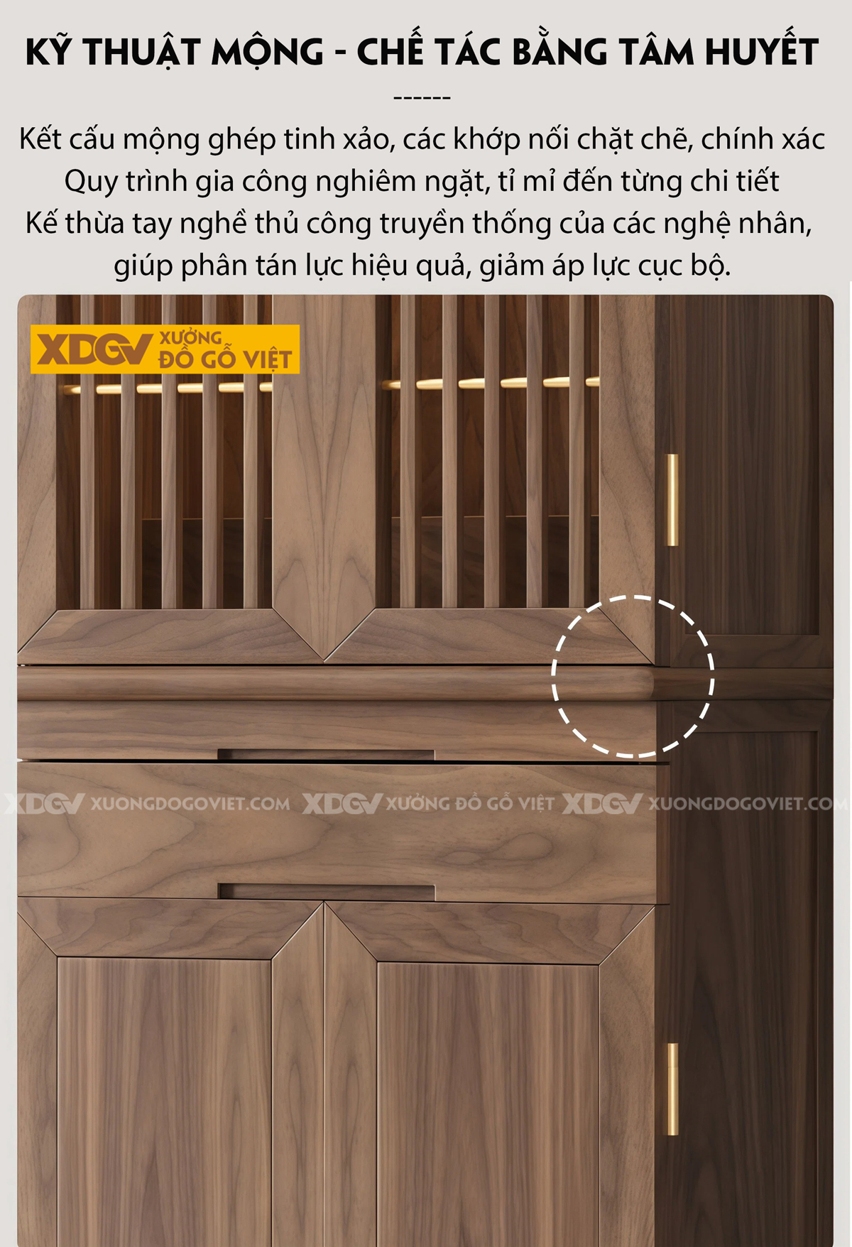 Mẫu Tủ Thờ Gỗ Óc Chó Chân Bệt 2 Cánh Phối Nan Thoáng Khí