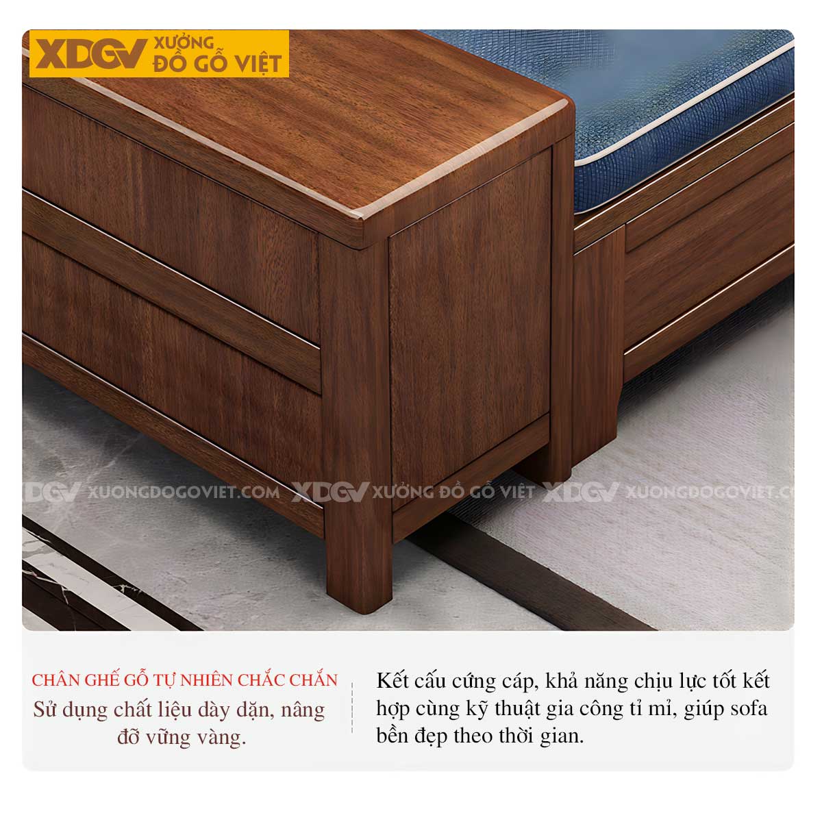 Sofa Gỗ Gõ Đỏ Tự Nhiên Dạng Hộp Chạm Khắc Họa Tiết Bông Hoa