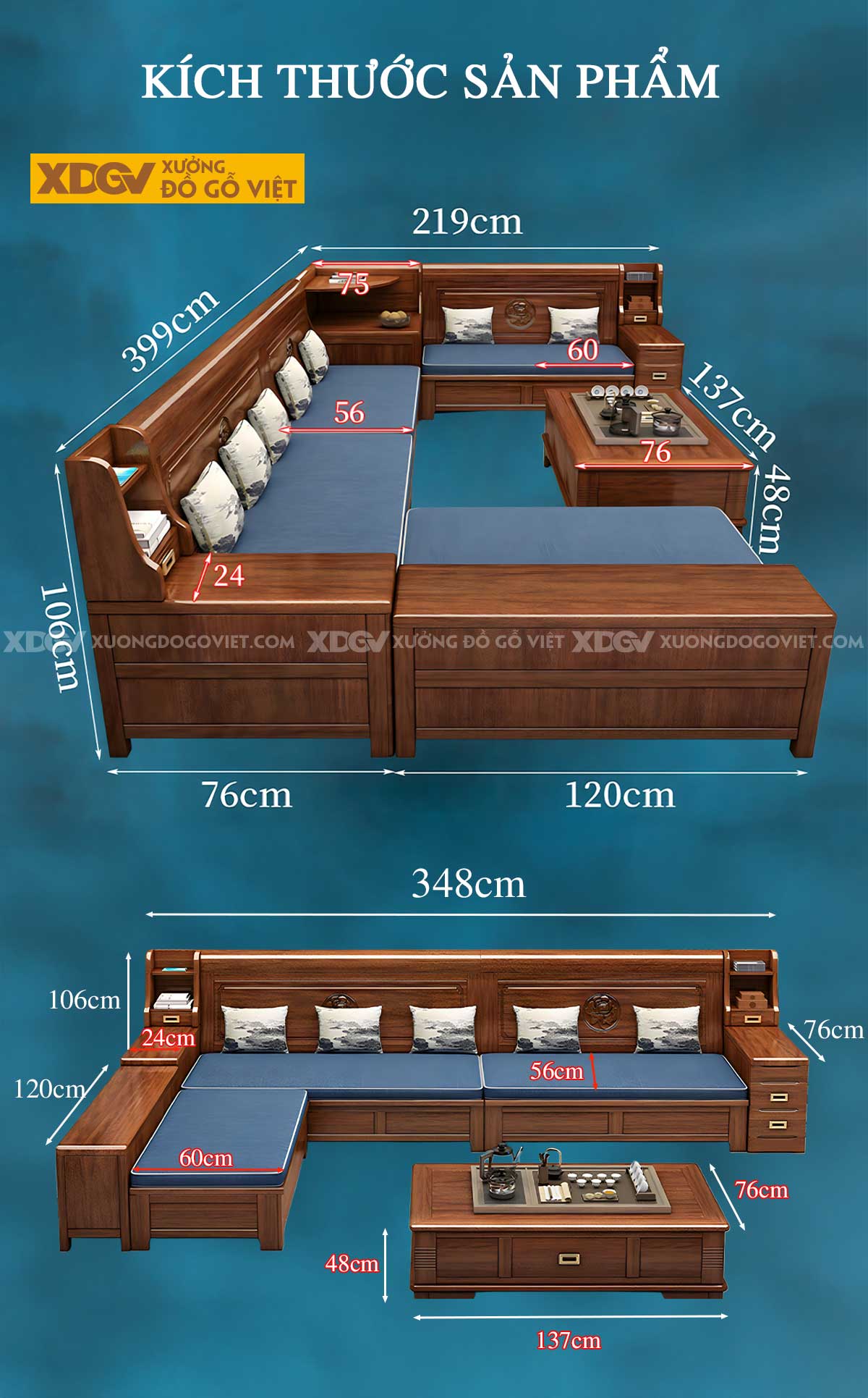 Sofa Gỗ Gõ Đỏ Tự Nhiên Dạng Hộp Chạm Khắc Họa Tiết Bông Hoa