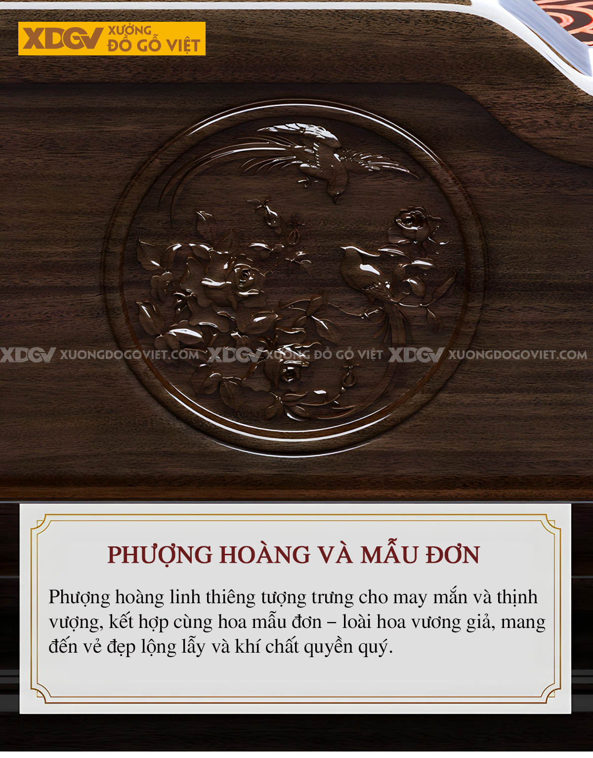 Sofa Gỗ Lim Trung Hoa Họa Tiết Khắc Phượng Hoàng Và Mẫu Đơn
