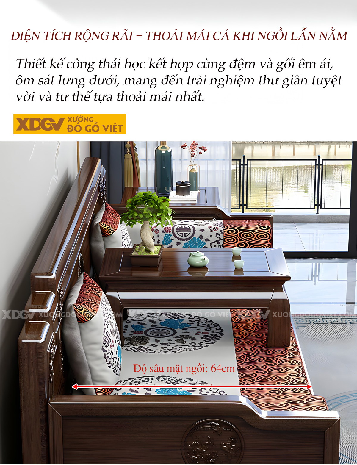Sofa Gỗ Lim Trung Hoa Họa Tiết Khắc Phượng Hoàng Và Mẫu Đơn