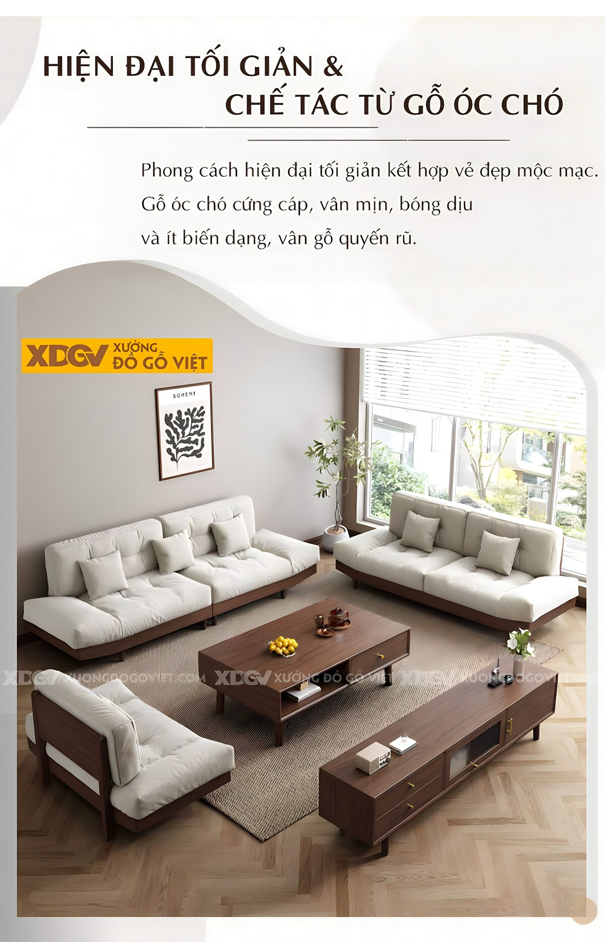Sofa Gỗ Óc Chó Hiện Đại Tối Giản