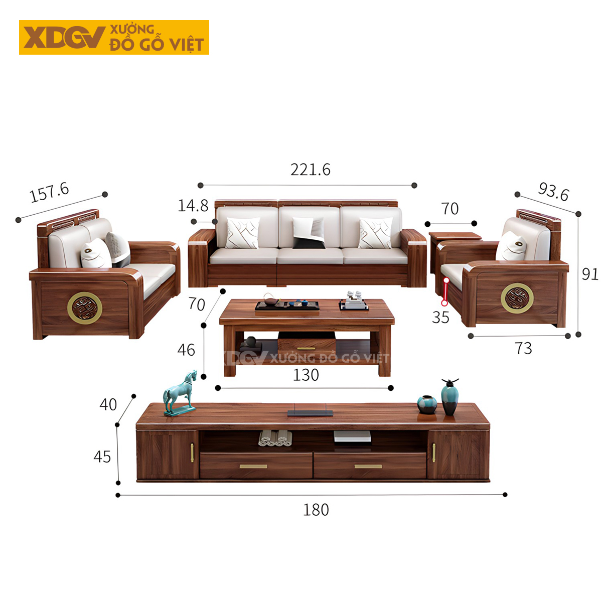 Sofa Gỗ Óc Chó Tự Nhiên Bề Thế Sang Trọng Cho Phòng Khách