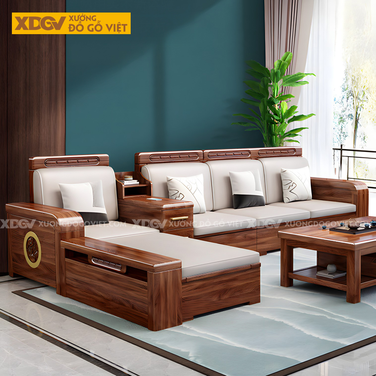Sofa Gỗ Óc Chó Tự Nhiên Bề Thế Sang Trọng Cho Phòng Khách