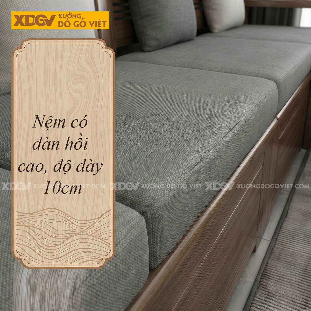 Sofa Gỗ Sồi 4 Món Tay Bo Góc L Cho Nhà Phố Chung Cư