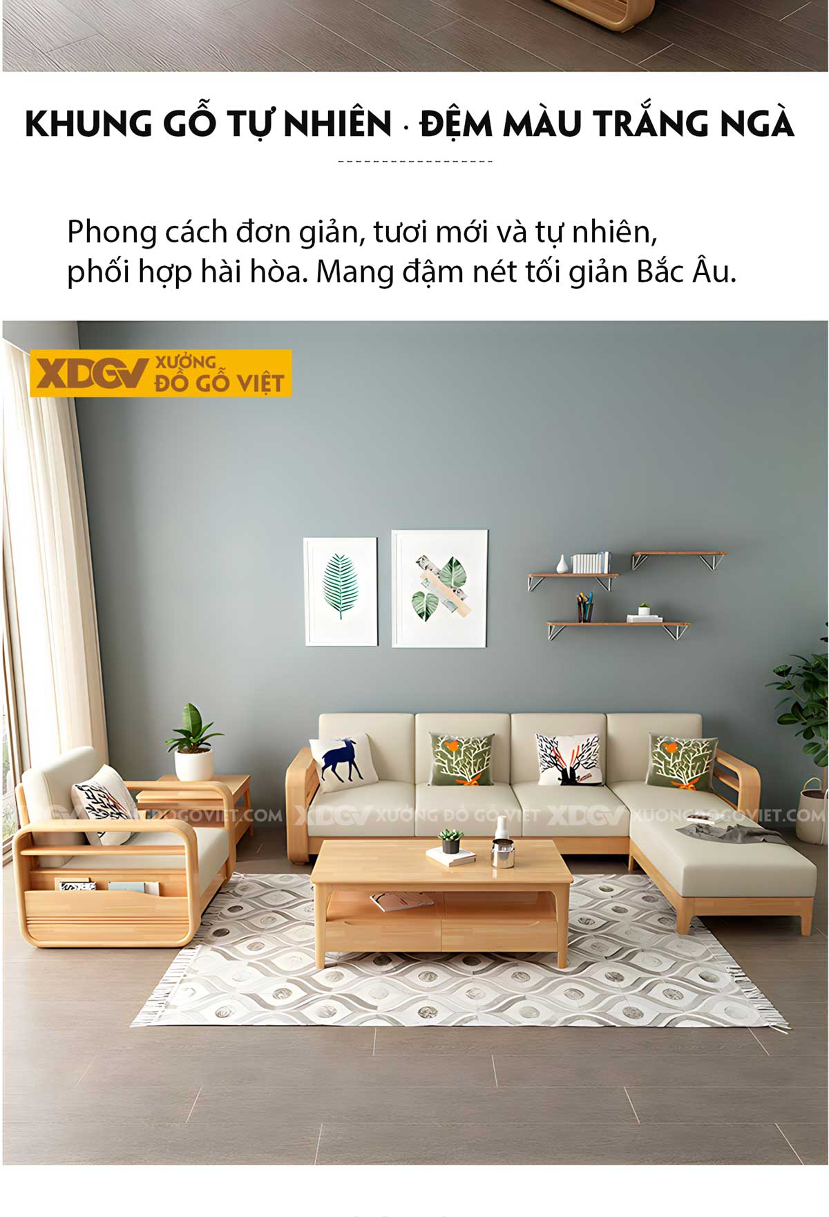 Sofa Gỗ Sồi Tự Nhiên Hiện Đại Tối Giản Cho Căn Hộ Chung Cư