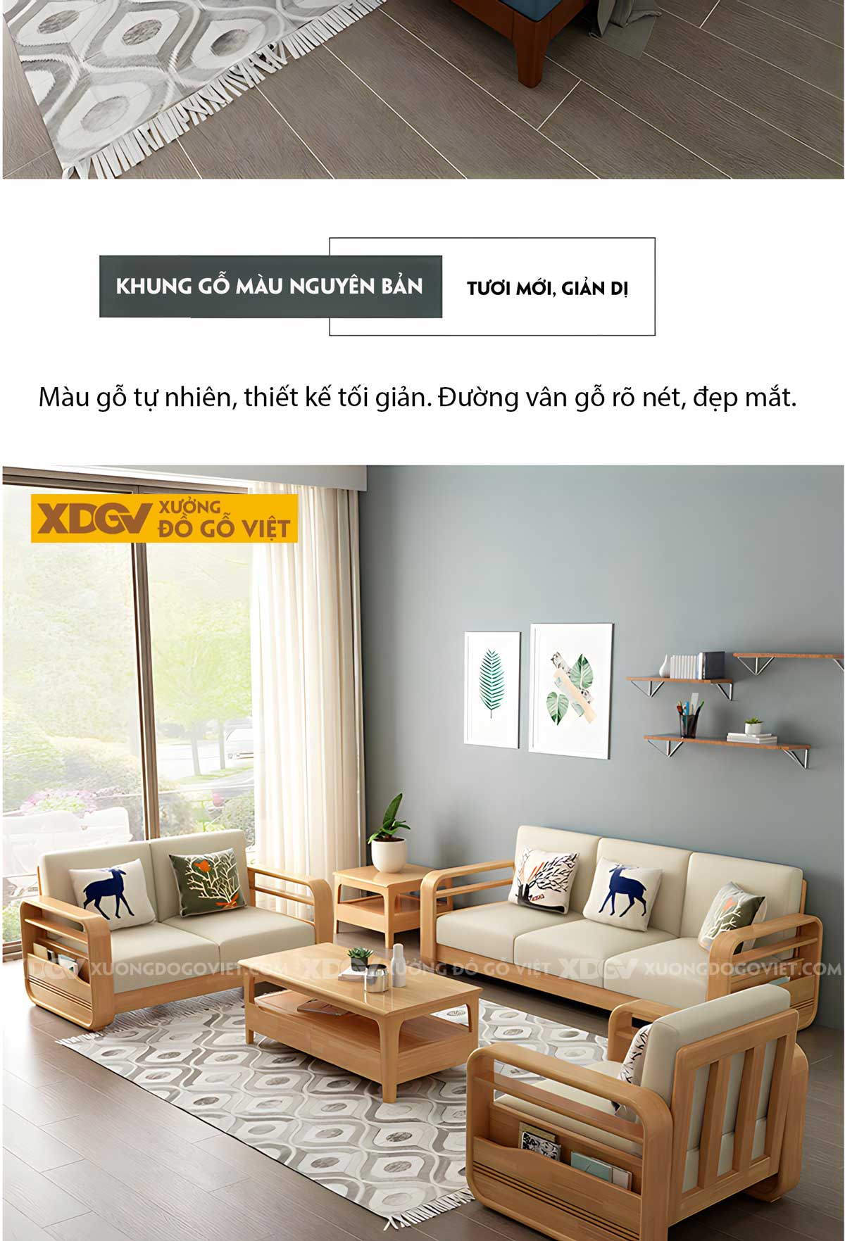 Sofa Gỗ Sồi Tự Nhiên Hiện Đại Tối Giản Cho Căn Hộ Chung Cư