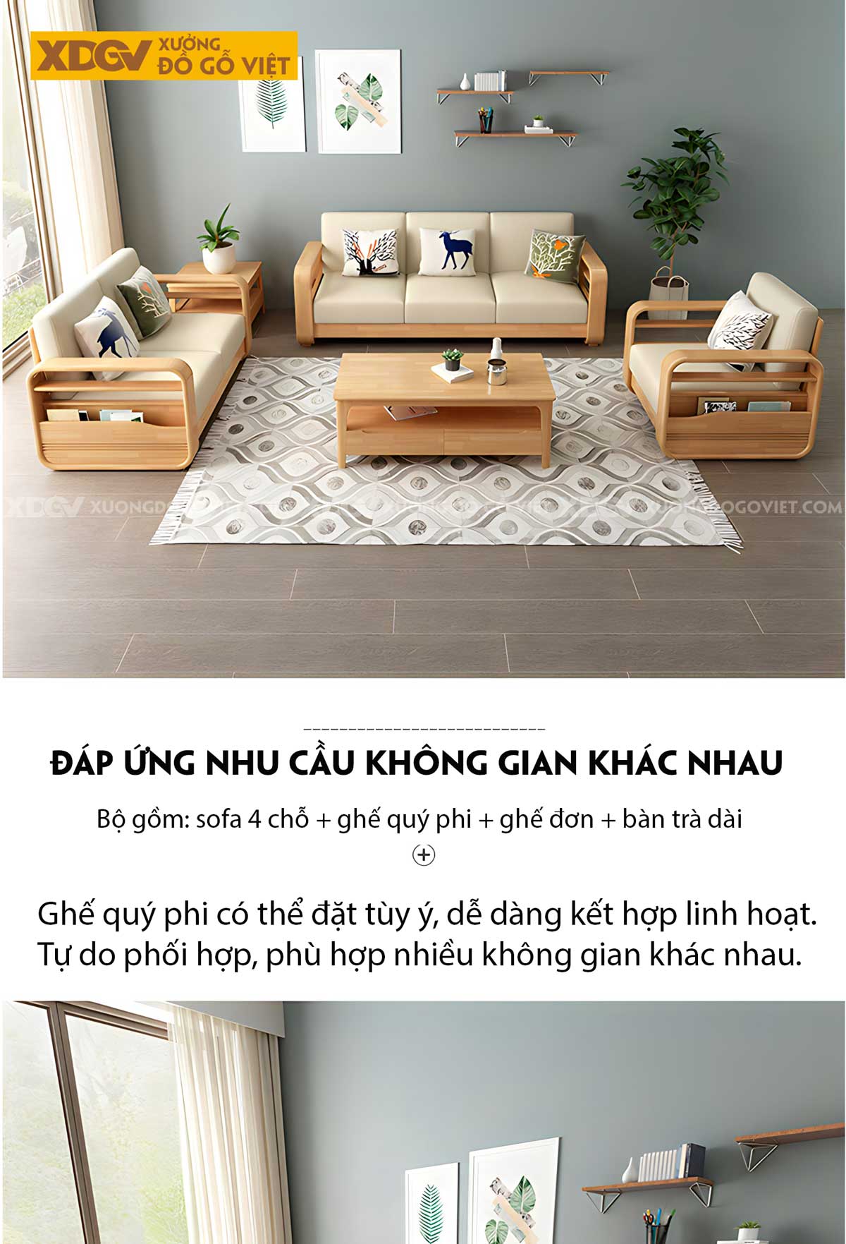 Sofa Gỗ Sồi Tự Nhiên Hiện Đại Tối Giản Cho Căn Hộ Chung Cư