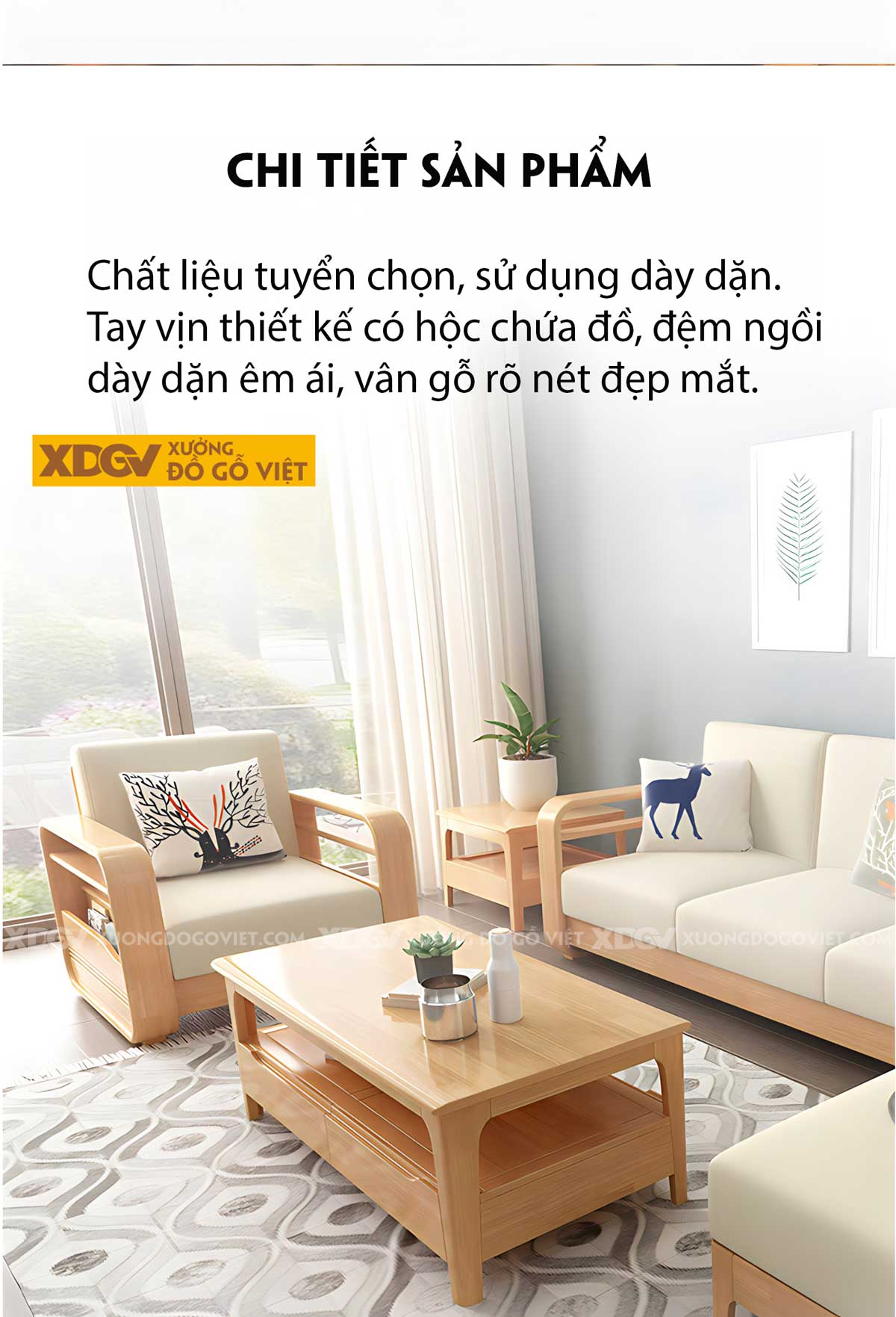 Sofa Gỗ Sồi Tự Nhiên Hiện Đại Tối Giản Cho Căn Hộ Chung Cư