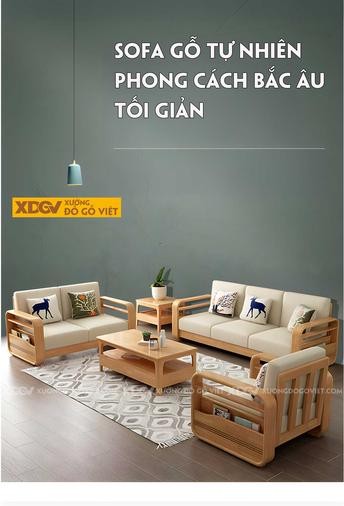 Sofa Gỗ Sồi Tự Nhiên Hiện Đại Tối Giản Cho Căn Hộ Chung Cư