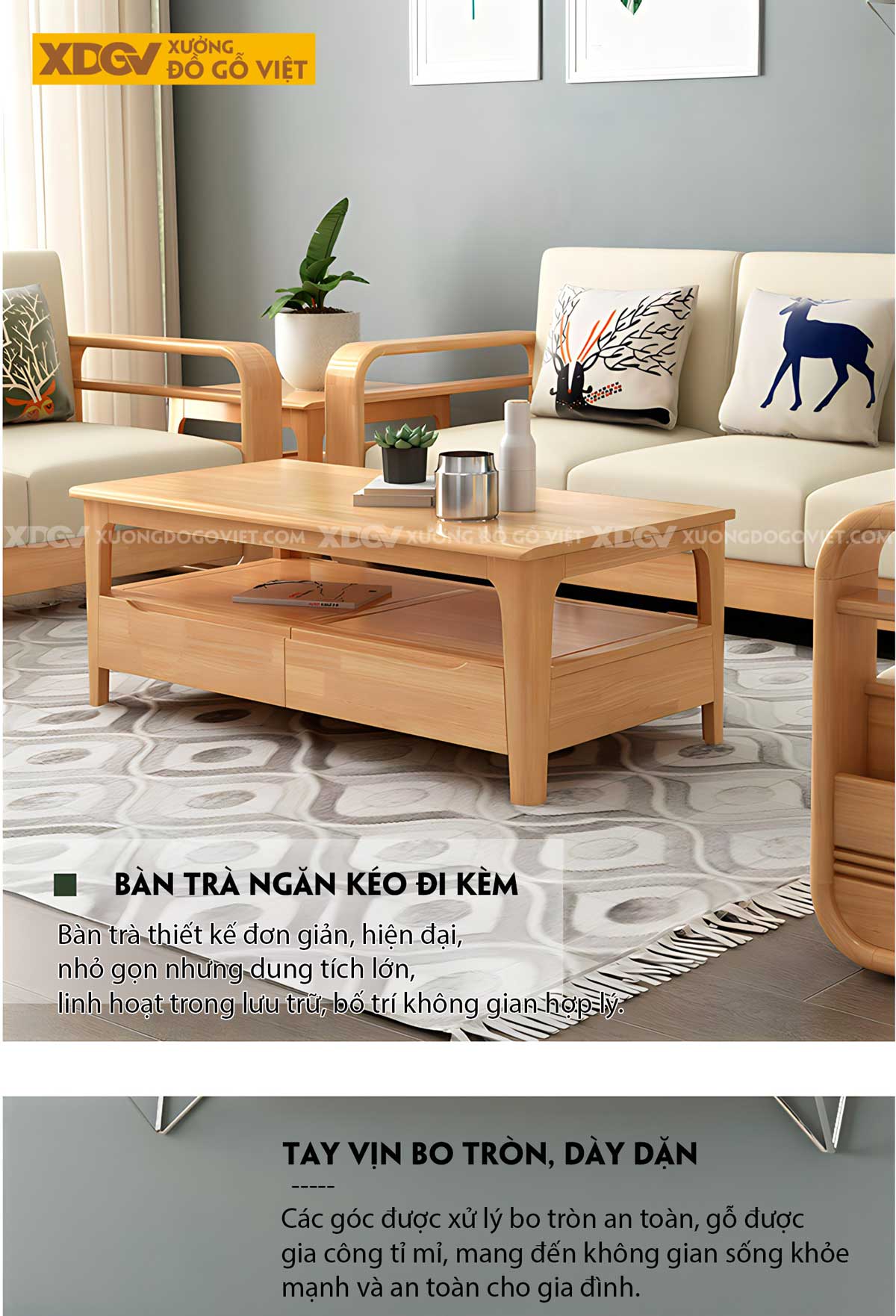 Sofa Gỗ Sồi Tự Nhiên Hiện Đại Tối Giản Cho Căn Hộ Chung Cư