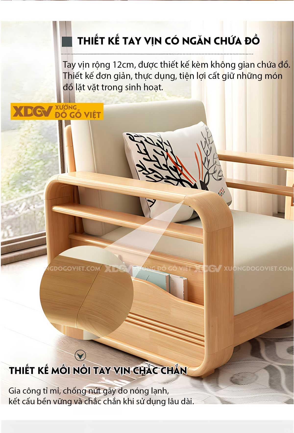 Sofa Gỗ Sồi Tự Nhiên Hiện Đại Tối Giản Cho Căn Hộ Chung Cư
