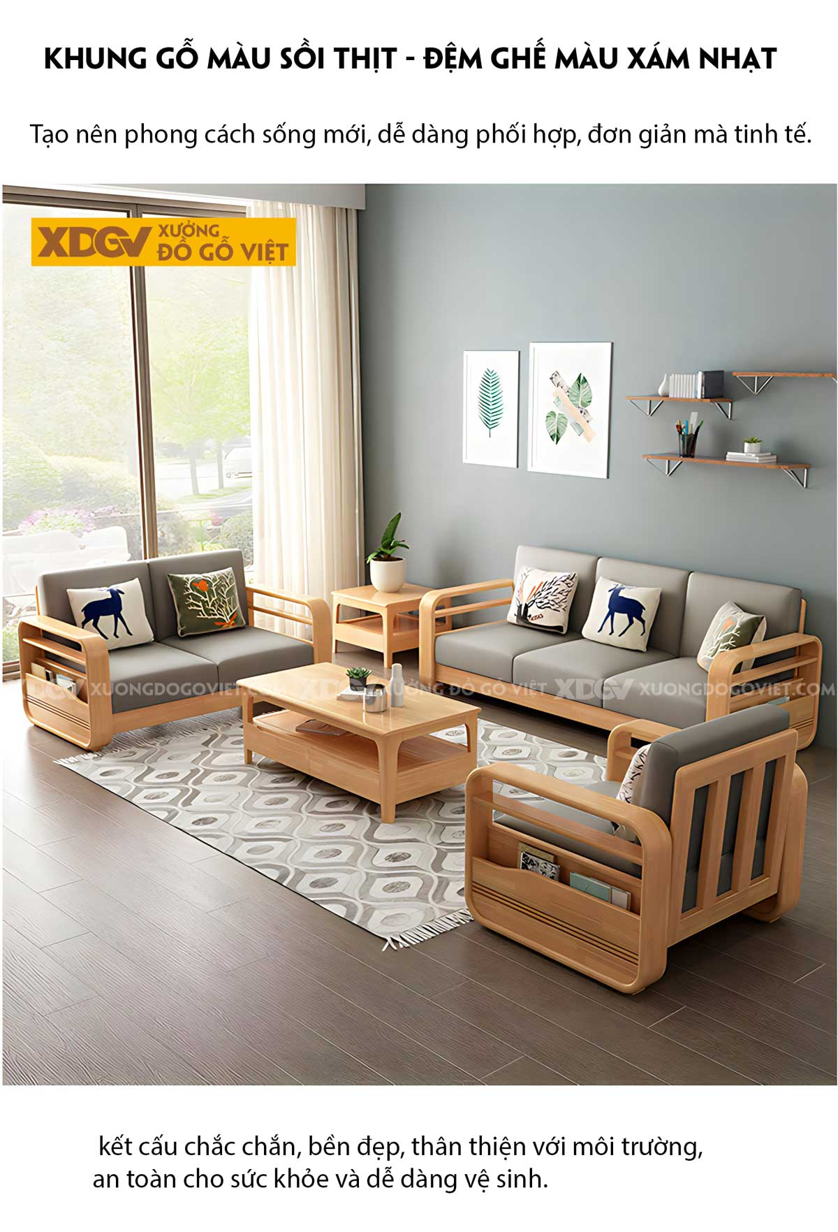Sofa Gỗ Sồi Tự Nhiên Hiện Đại Tối Giản Cho Căn Hộ Chung Cư