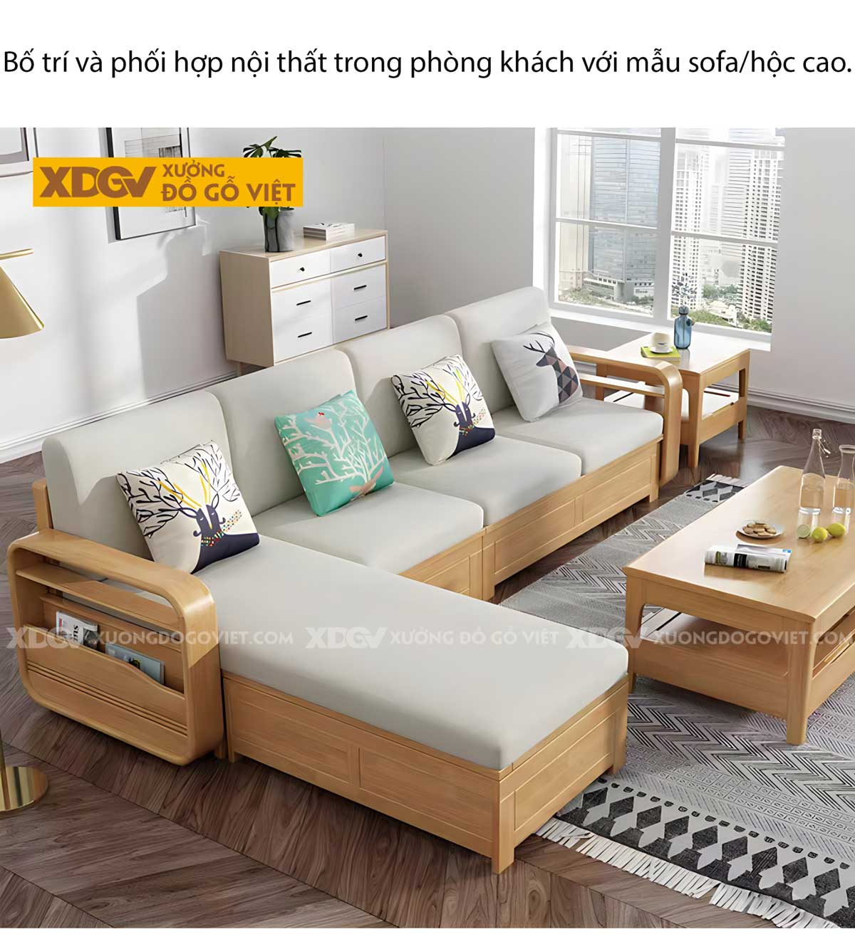 Sofa Gỗ Sồi Tự Nhiên Hiện Đại Tối Giản Cho Căn Hộ Chung Cư