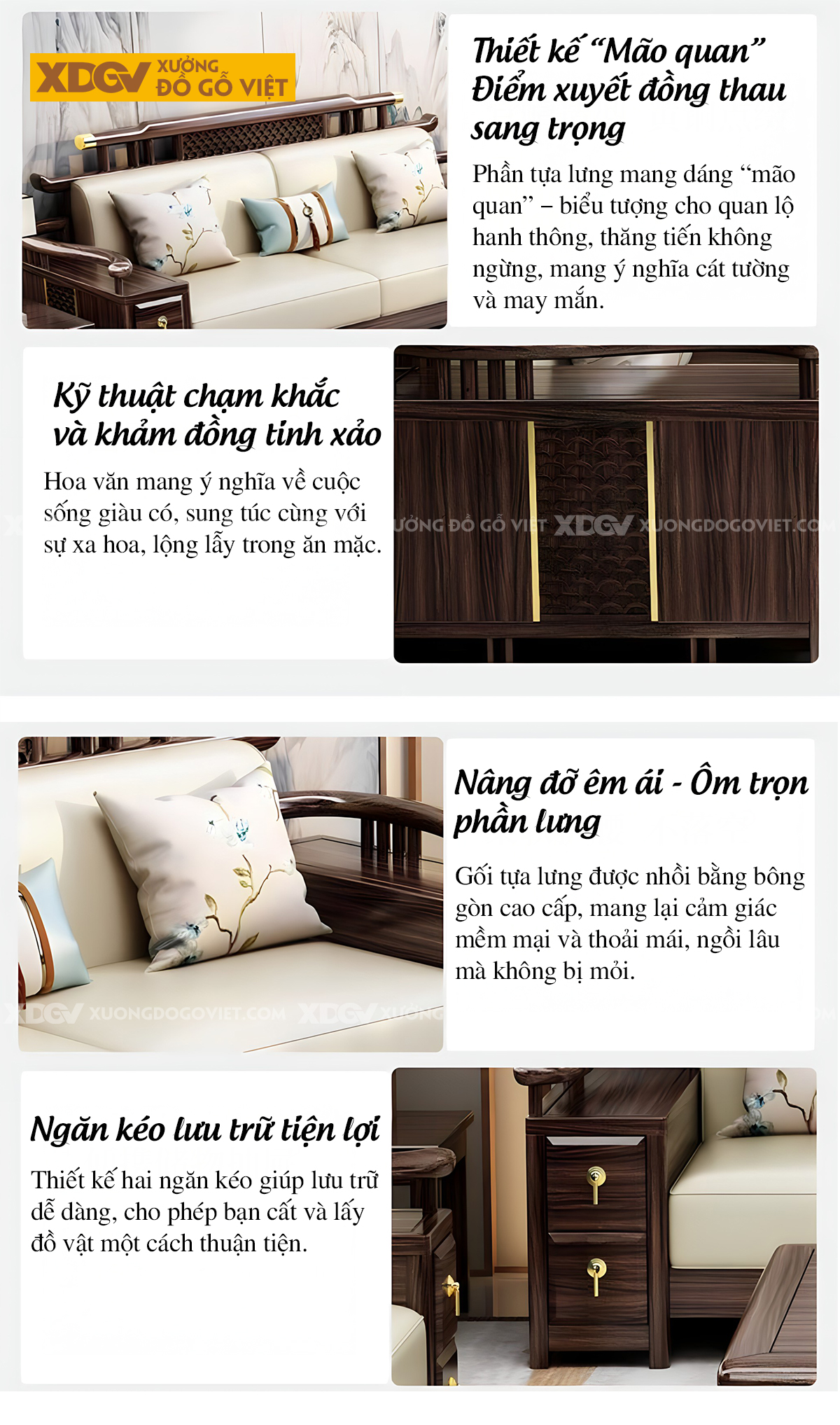 Sofa Lim Á Đông Đương Đại Tay Uốn Cong Tích Hợp Ngăn Kéo