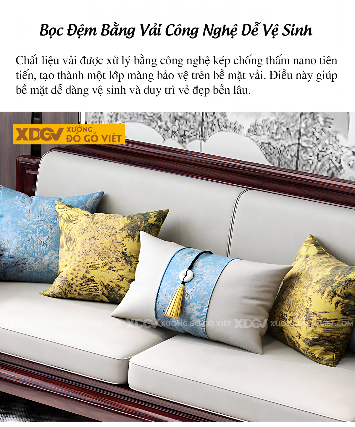 Sofa Phòng Khách Gỗ Lim Á Đông Chân Cao Dáng Quỳ Sang Trọng