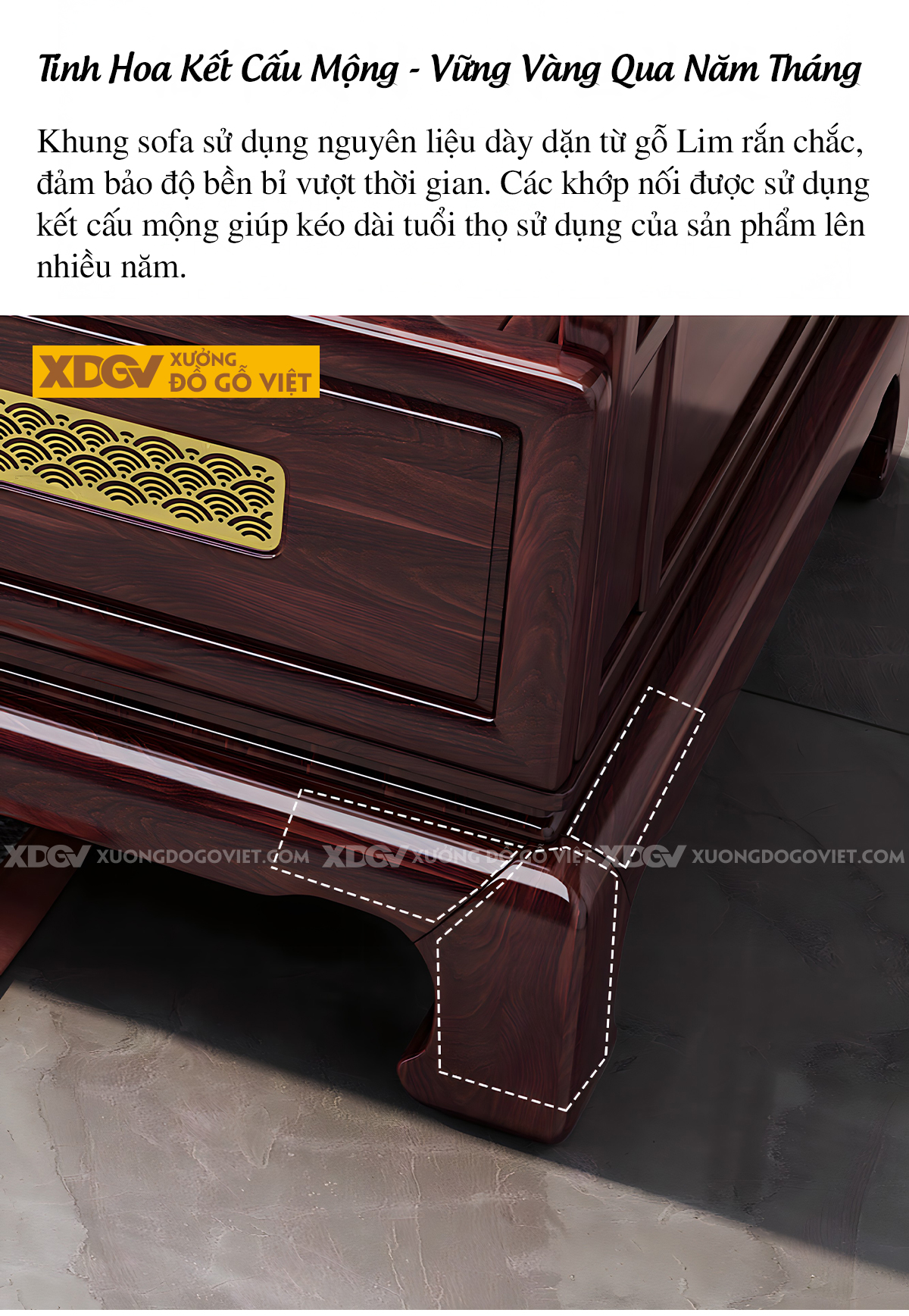 Sofa Phòng Khách Gỗ Lim Á Đông Chân Cao Dáng Quỳ Sang Trọng