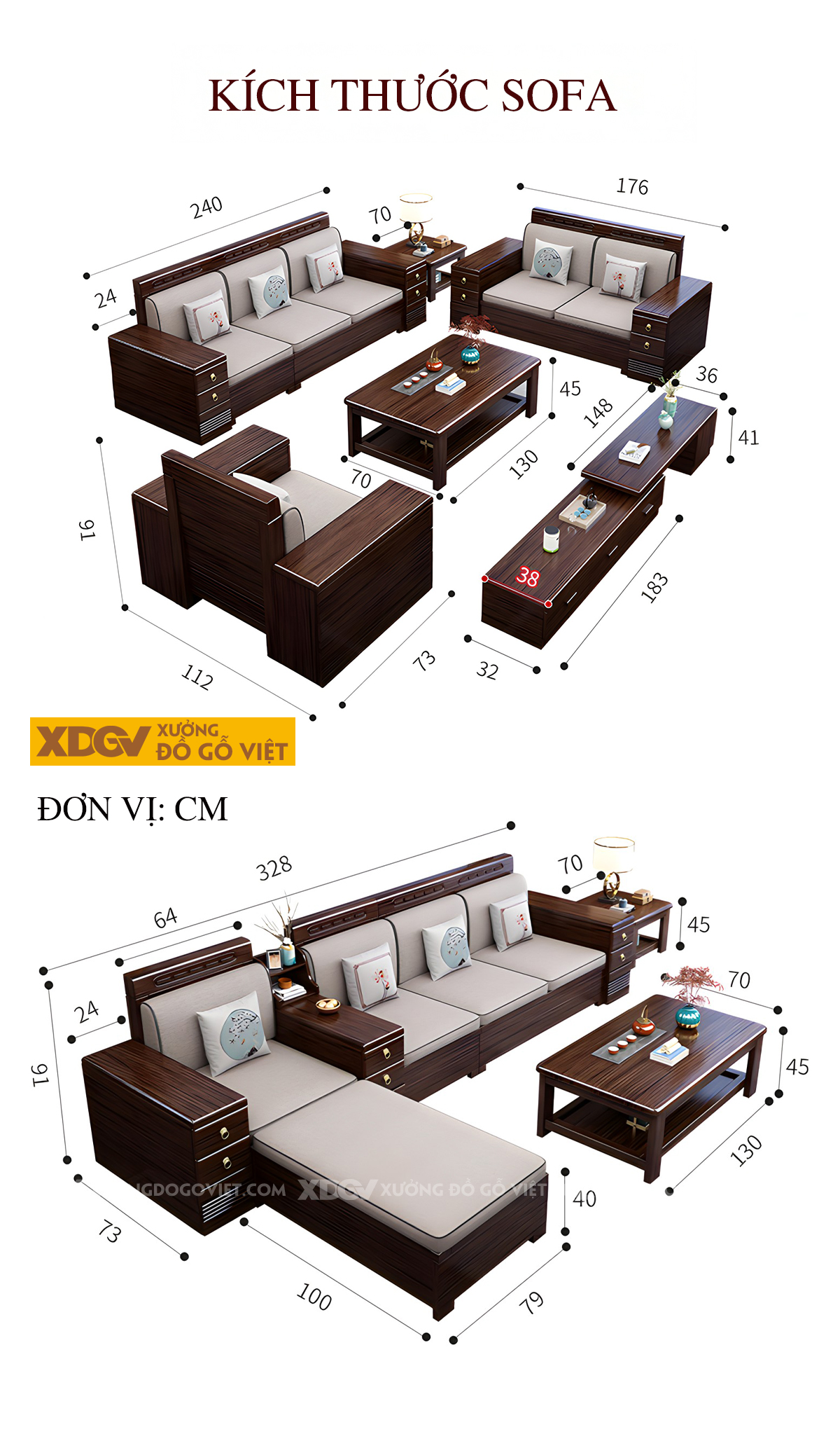 Sofa Phòng Khách Gỗ Lim Á Đông Tay Tựa Tích Hợp Ngăn Kéo
