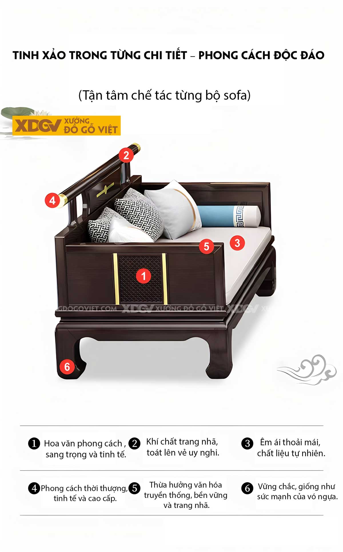 Sofa Phòng Khách Gỗ Sồi Tân Trung Hoa Sang Trọng Quyền Thế