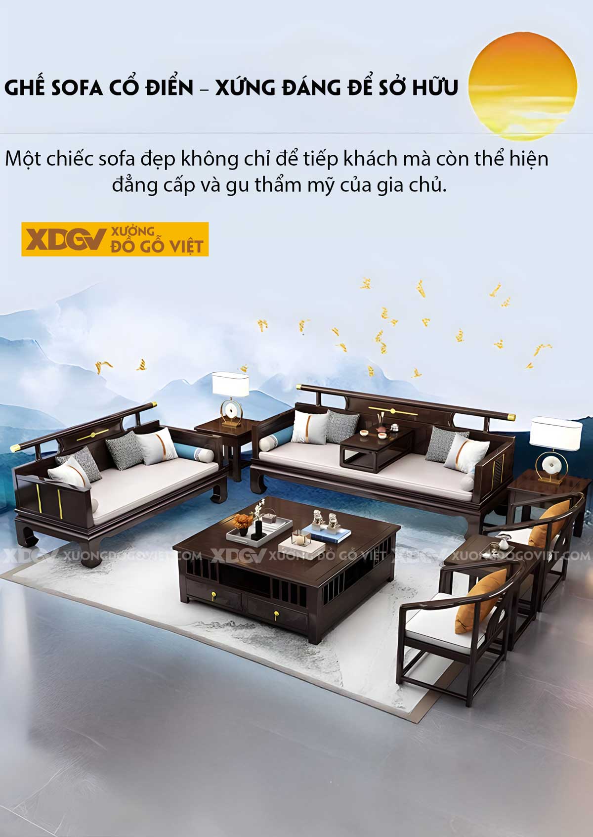 Sofa Phòng Khách Gỗ Sồi Tân Trung Hoa Sang Trọng Quyền Thế