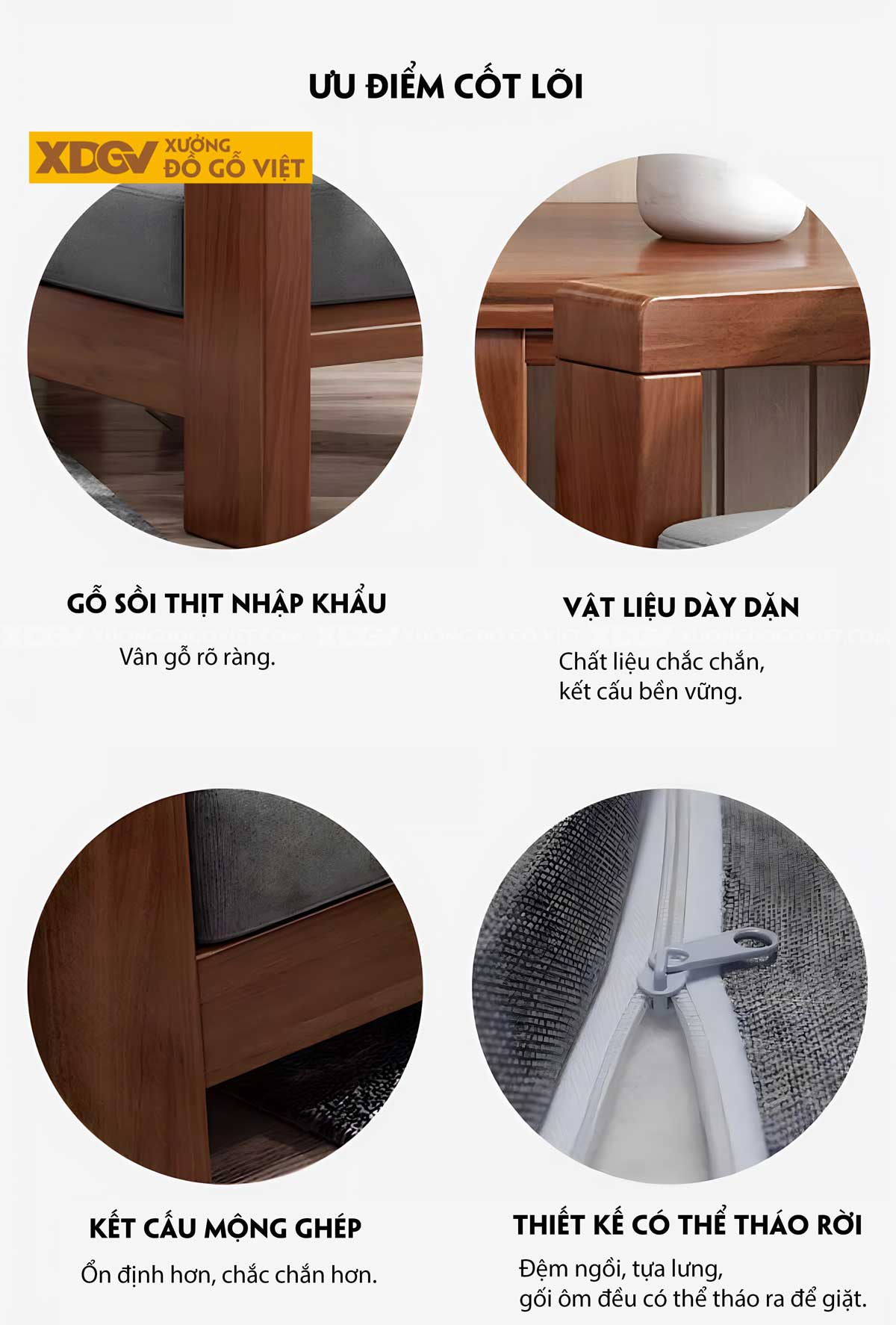 Sofa Phòng Khách Gỗ Sồi Thịt Tựa Thanh Nan Bọc Nệm Cao Cấp