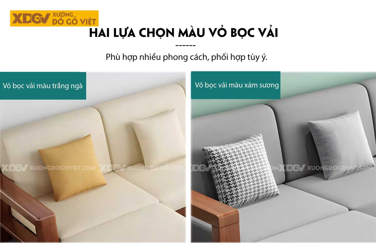 Sofa Phòng Khách Gỗ Sồi Thịt Tựa Thanh Nan Bọc Nệm Cao Cấp