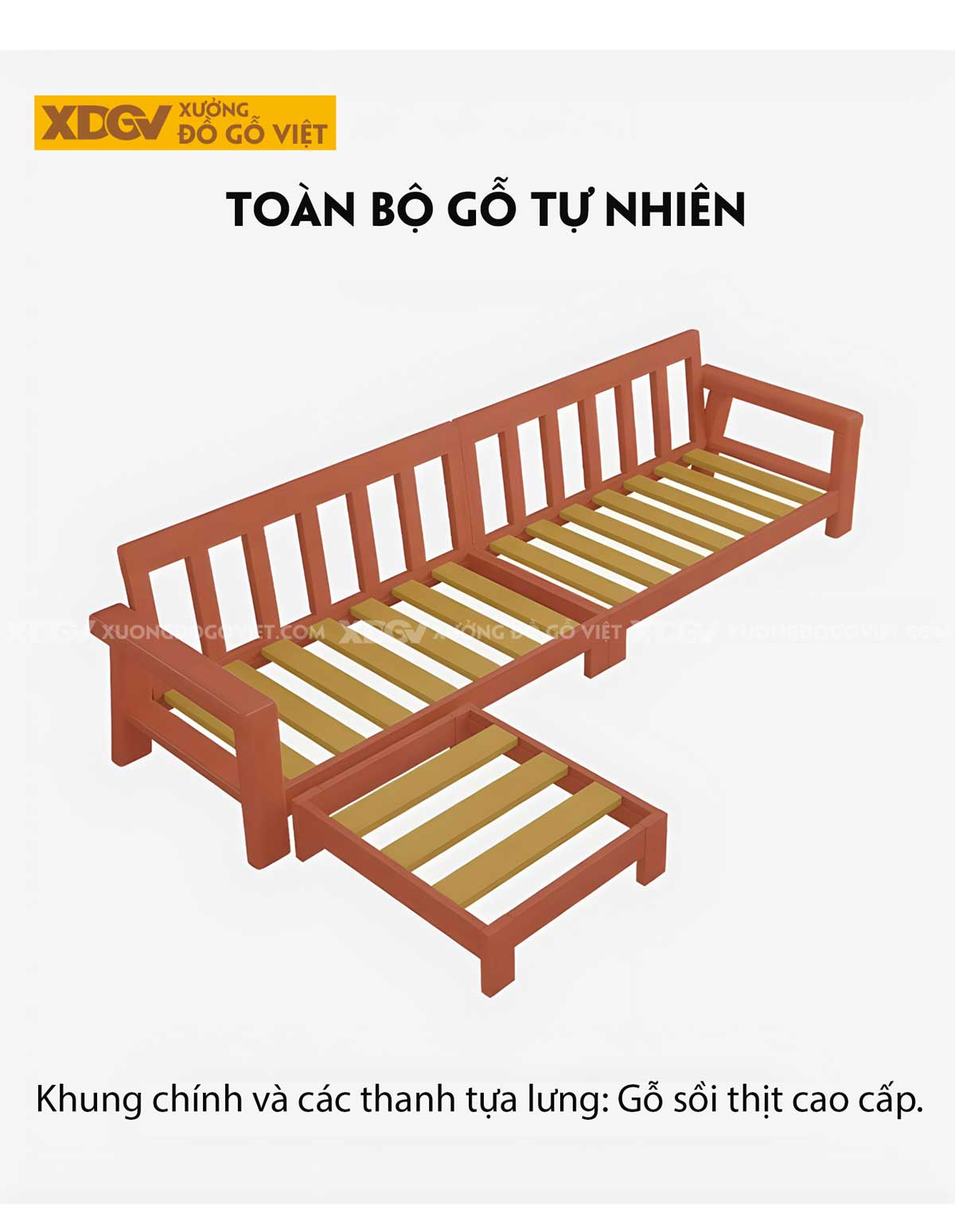 Sofa Phòng Khách Gỗ Sồi Thịt Tựa Thanh Nan Bọc Nệm Cao Cấp