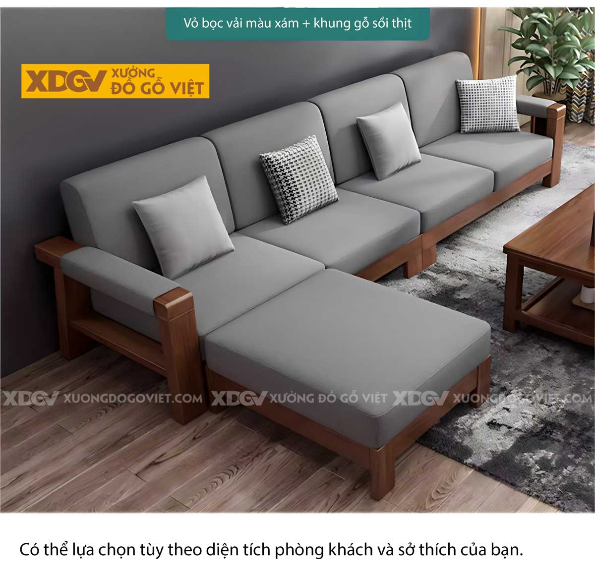 Sofa Phòng Khách Gỗ Sồi Thịt Tựa Thanh Nan Bọc Nệm Cao Cấp