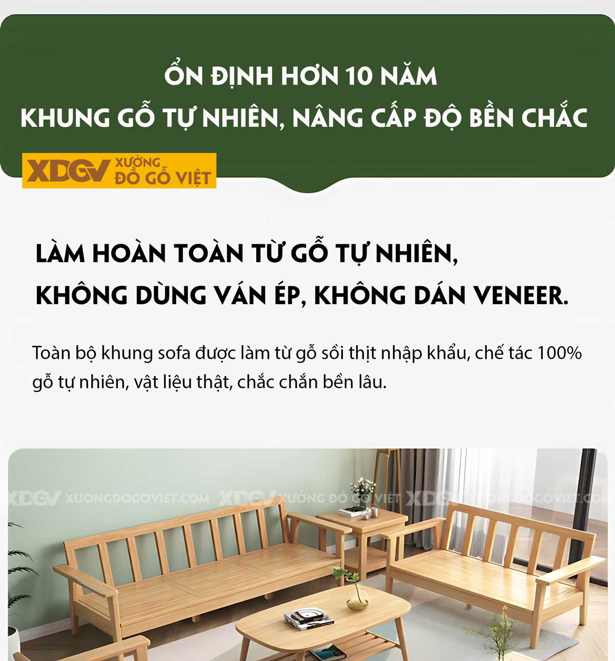 Sofa Phòng Khách Gỗ Sồi Thịt Tựa Thanh Nan Bọc Vải Cao Cấp