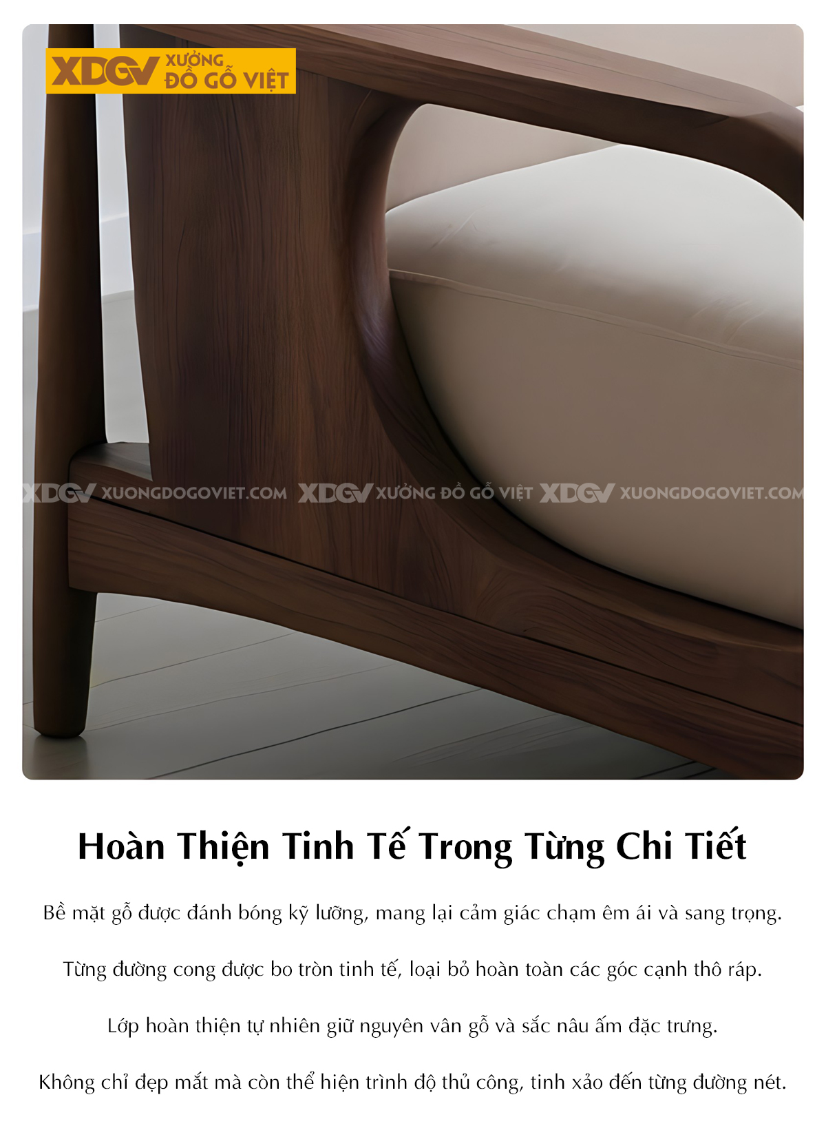 Sofa Sồi Mỹ Japandi Tối Giản Thanh Lịch Tay Tựa Uốn Cong