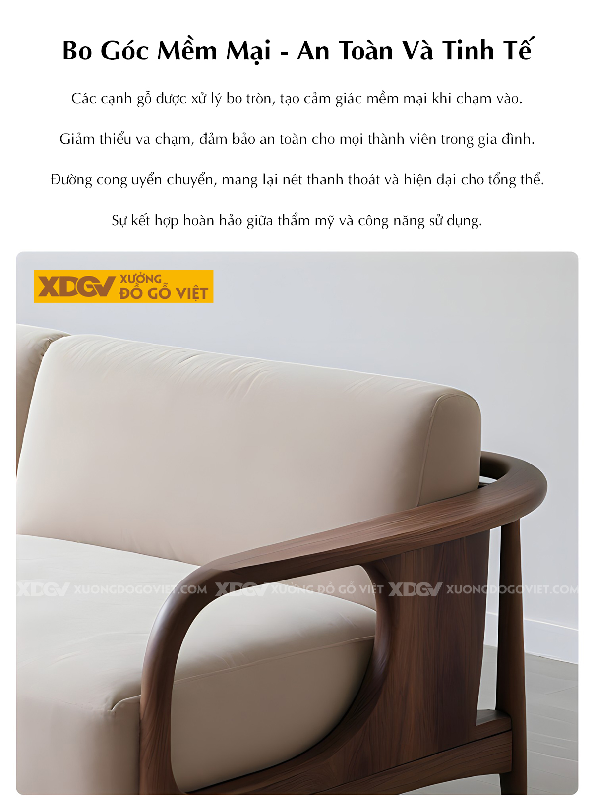 Sofa Sồi Mỹ Japandi Tối Giản Thanh Lịch Tay Tựa Uốn Cong